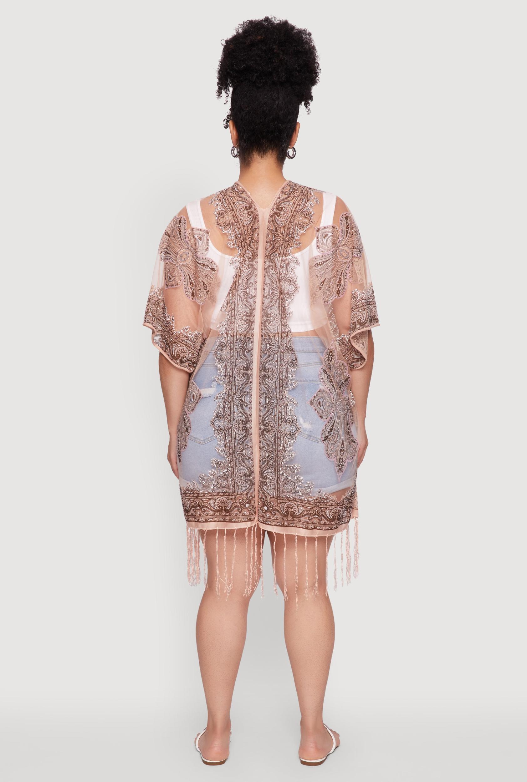 Paisley Cover Up Kimono with Fringe Female Product Image