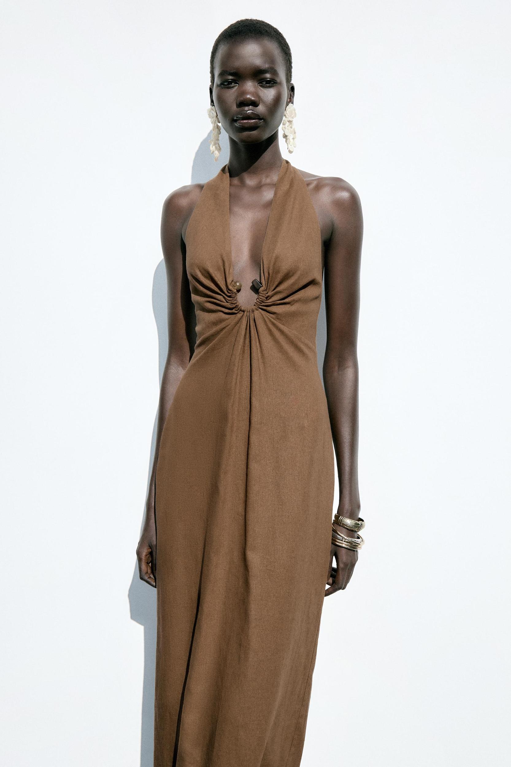 LINEN BUCKLE MIDI DRESS Product Image