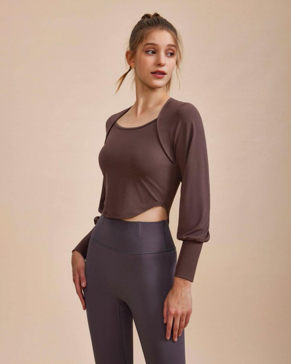 Coffee Round Neck Long Sleeve Top Product Image