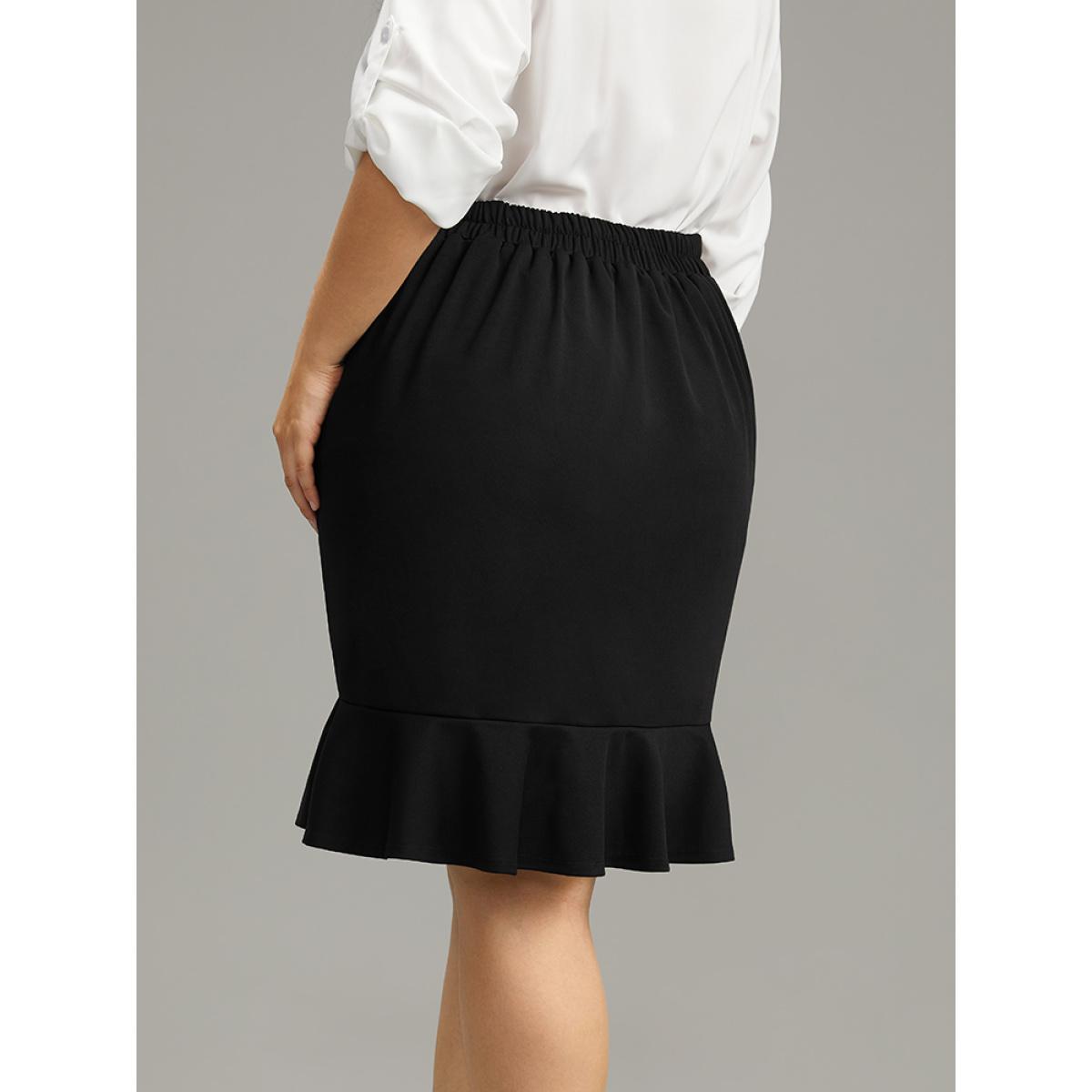 Plus Size Plain Patchwork Mermaid Hem Skirt Women Black Office Plain Bodycon Low stretch Work Skirts BloomChic 10/M Product Image