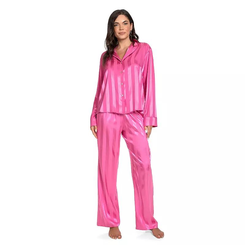 Petite Lilac+London Satin Notch Collar Pajama Top & Pajama Bottoms Set, Women's,  Product Image