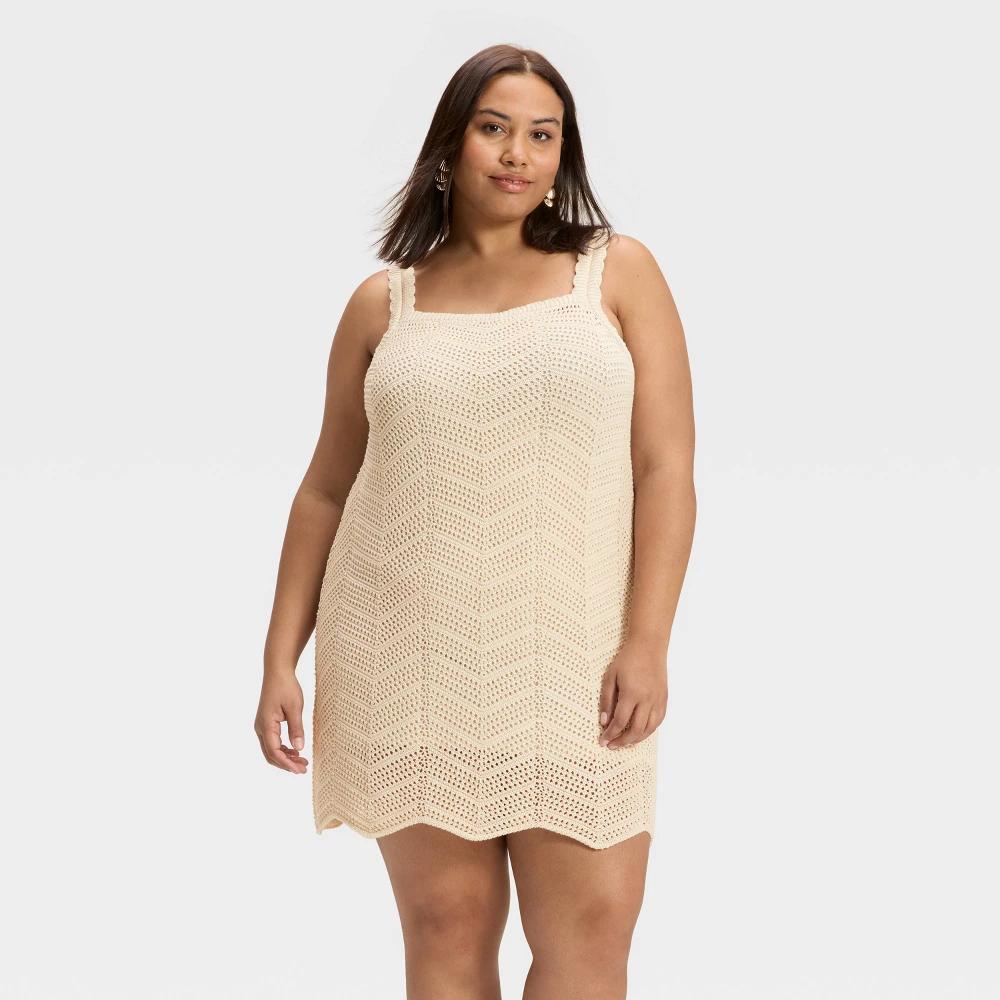 Women's Crochet Mini Shift Dress - A New Day™ Light Green 4X Product Image