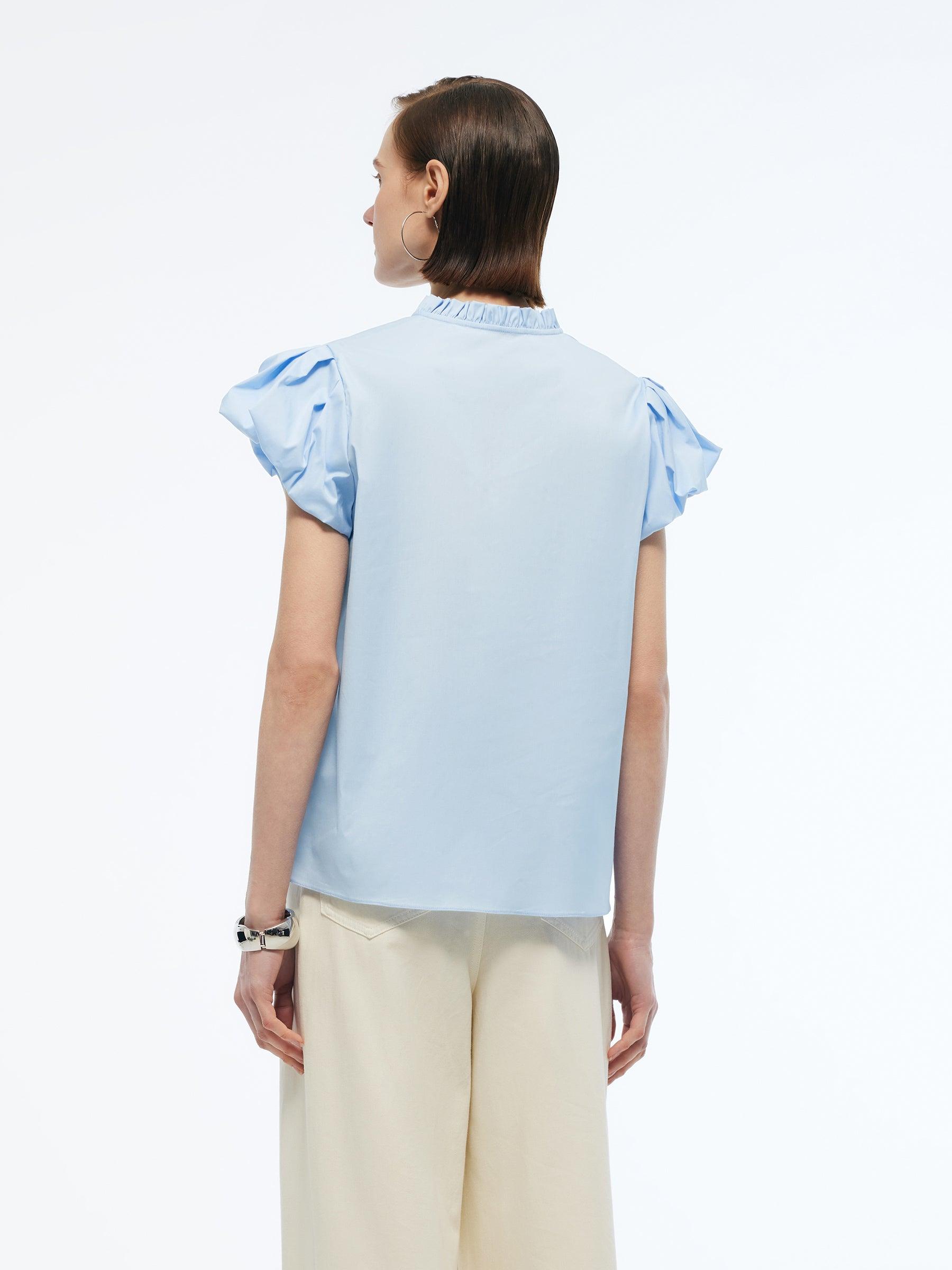 Ruffle Collar V-Neck Women Puff Sleeve Blouse Product Image