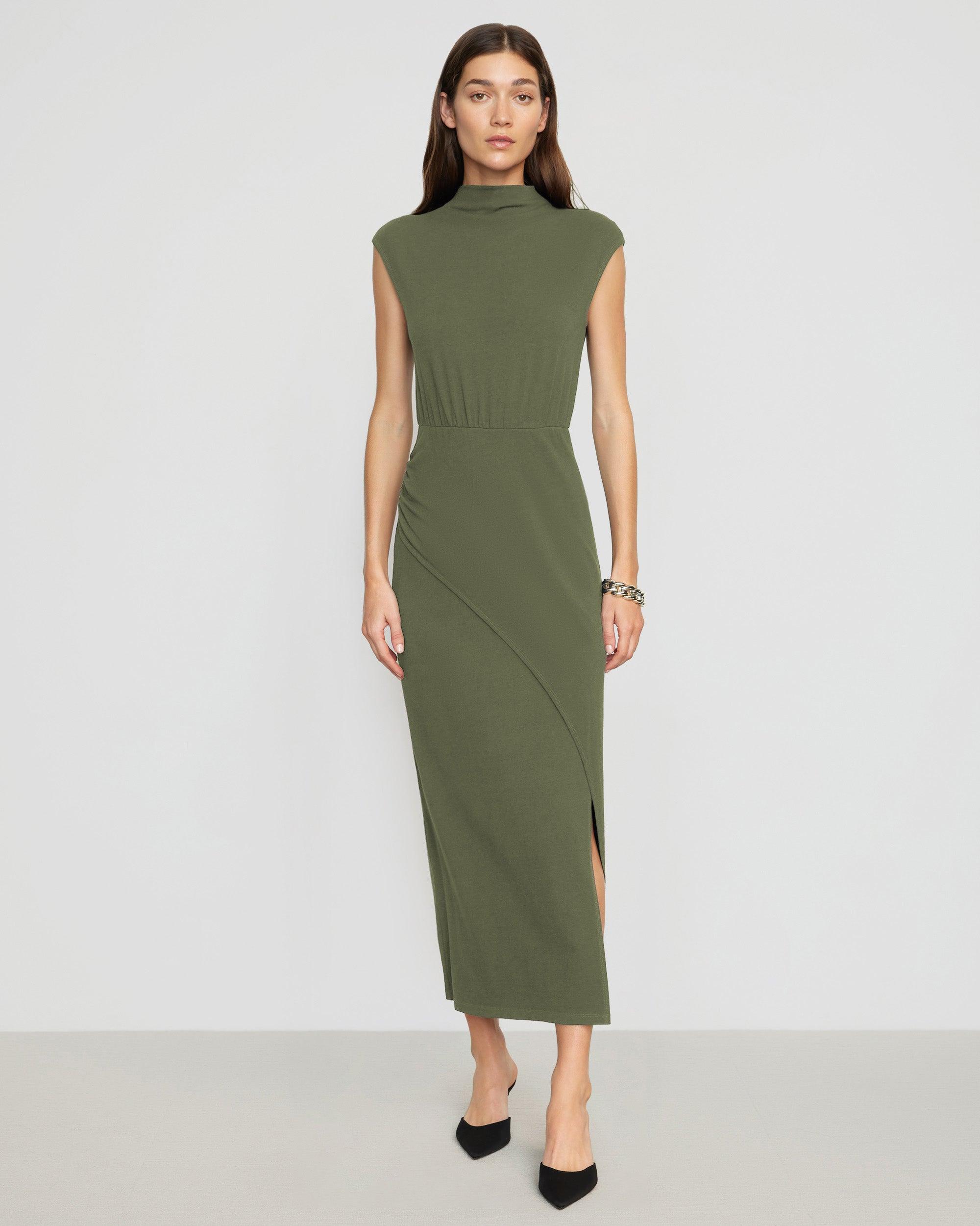 Yimei Mock-Neck Side-Slit Dress Product Image