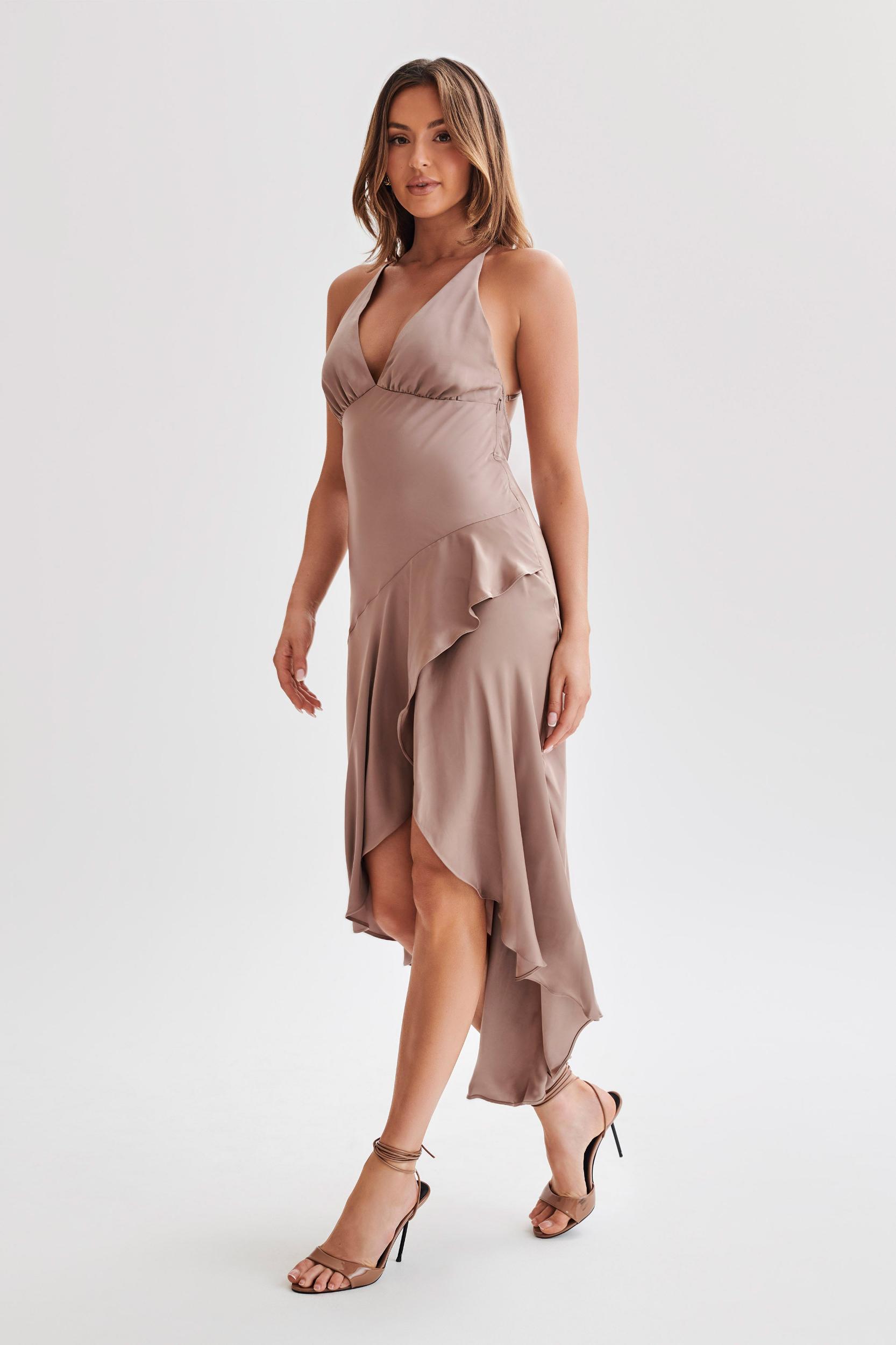 Casey Satin Midi Dress - Mocha Product Image