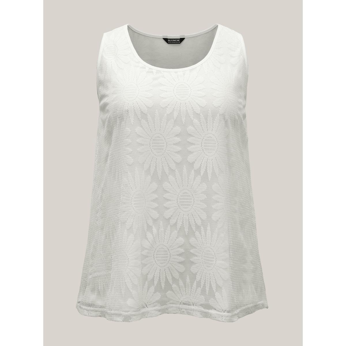 Plus Size Lace Lined Flowy Tank Top Women Originalwhite Boho Non Round Neck Vacation Tank Tops Camis BloomChic 18-20/2X Product Image