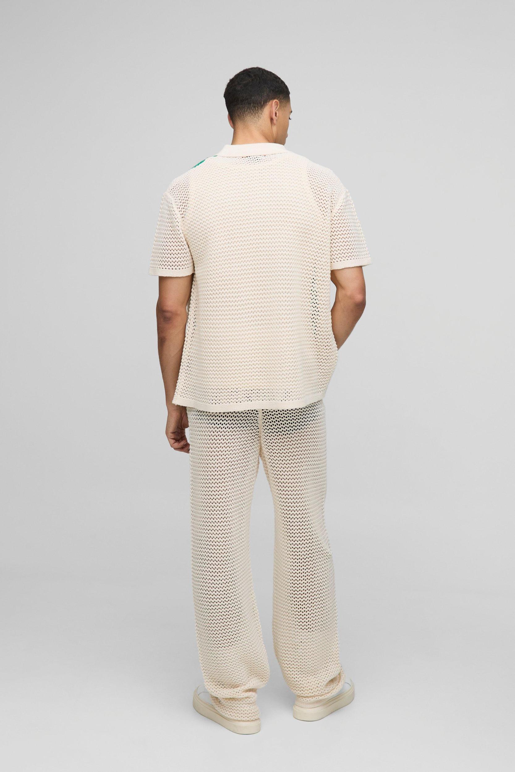 Boxy Fit Open Stitch Stripe Knitted Shirt | boohooMAN USA Product Image