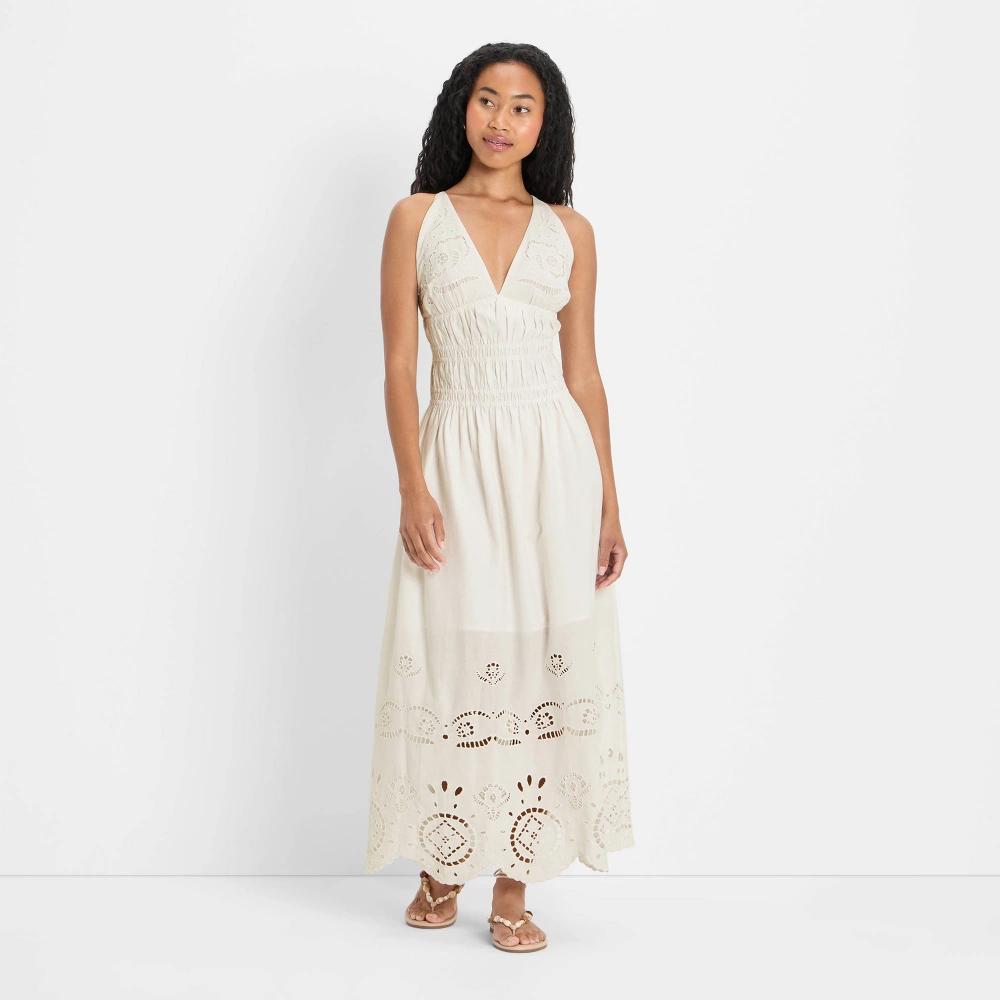 Women's Eyelet Maxi A-Line Dress - Future Collective Cream 3X Product Image