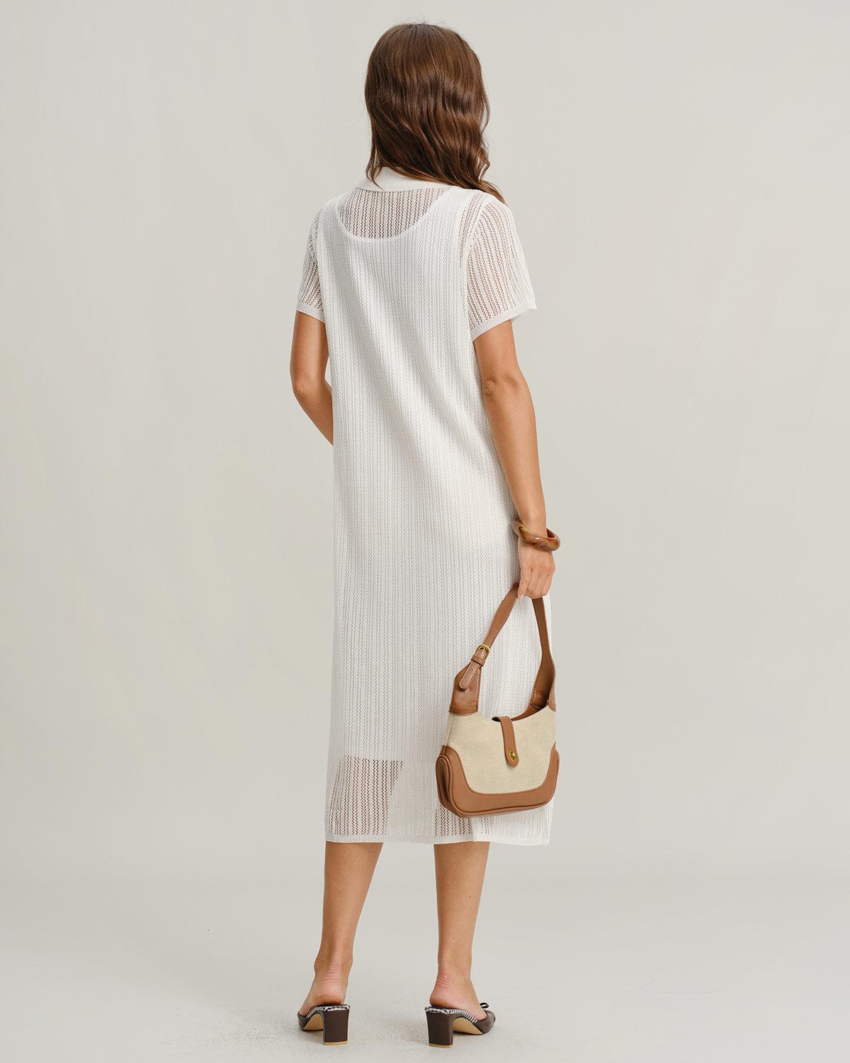White See Through Button Midi Dress Product Image