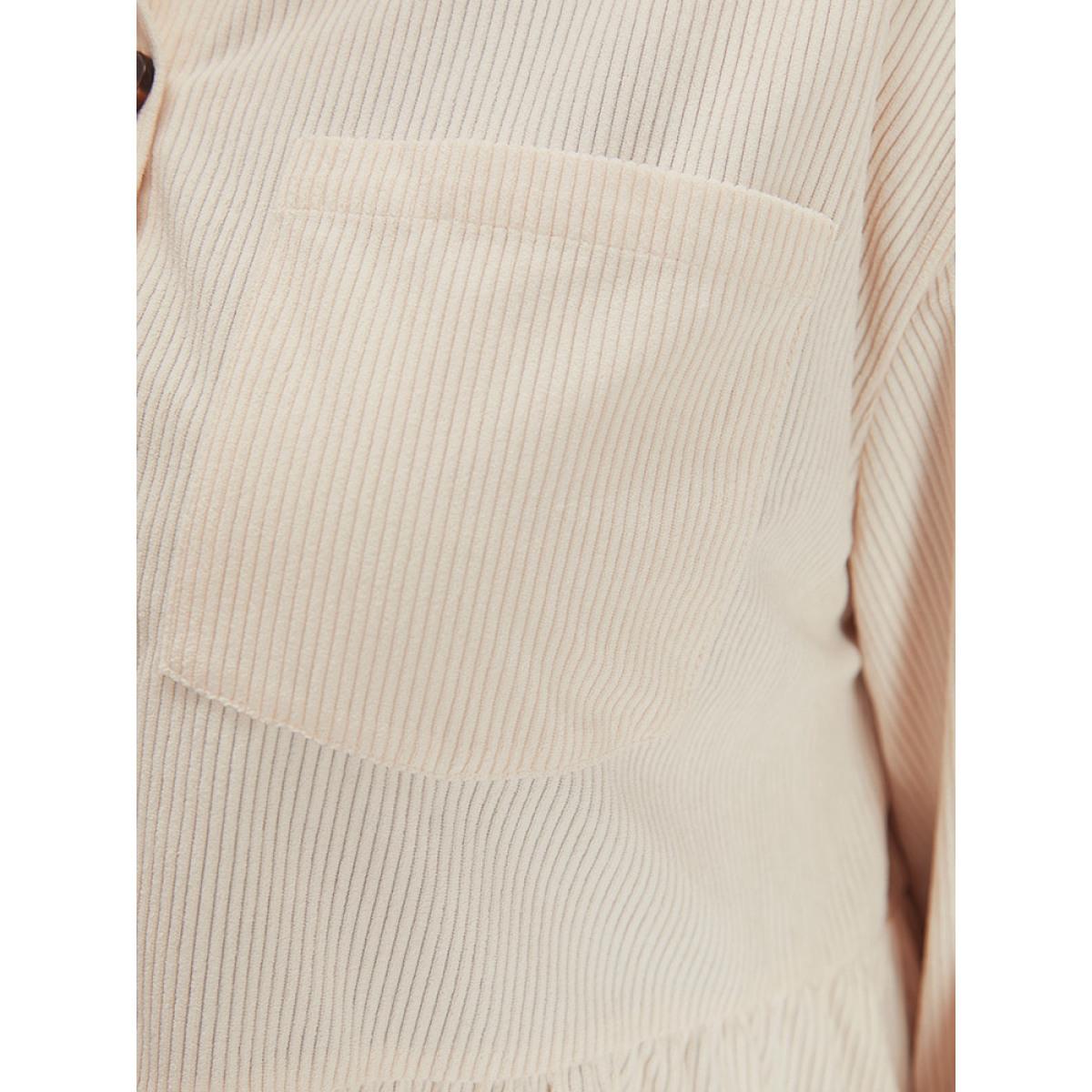 Plus Size Plain Shirt Collar Button Through Ruffle Hem Pocket Coat Women Beige Button Pocket Dailywear Jackets BloomChic 28/5X Product Image