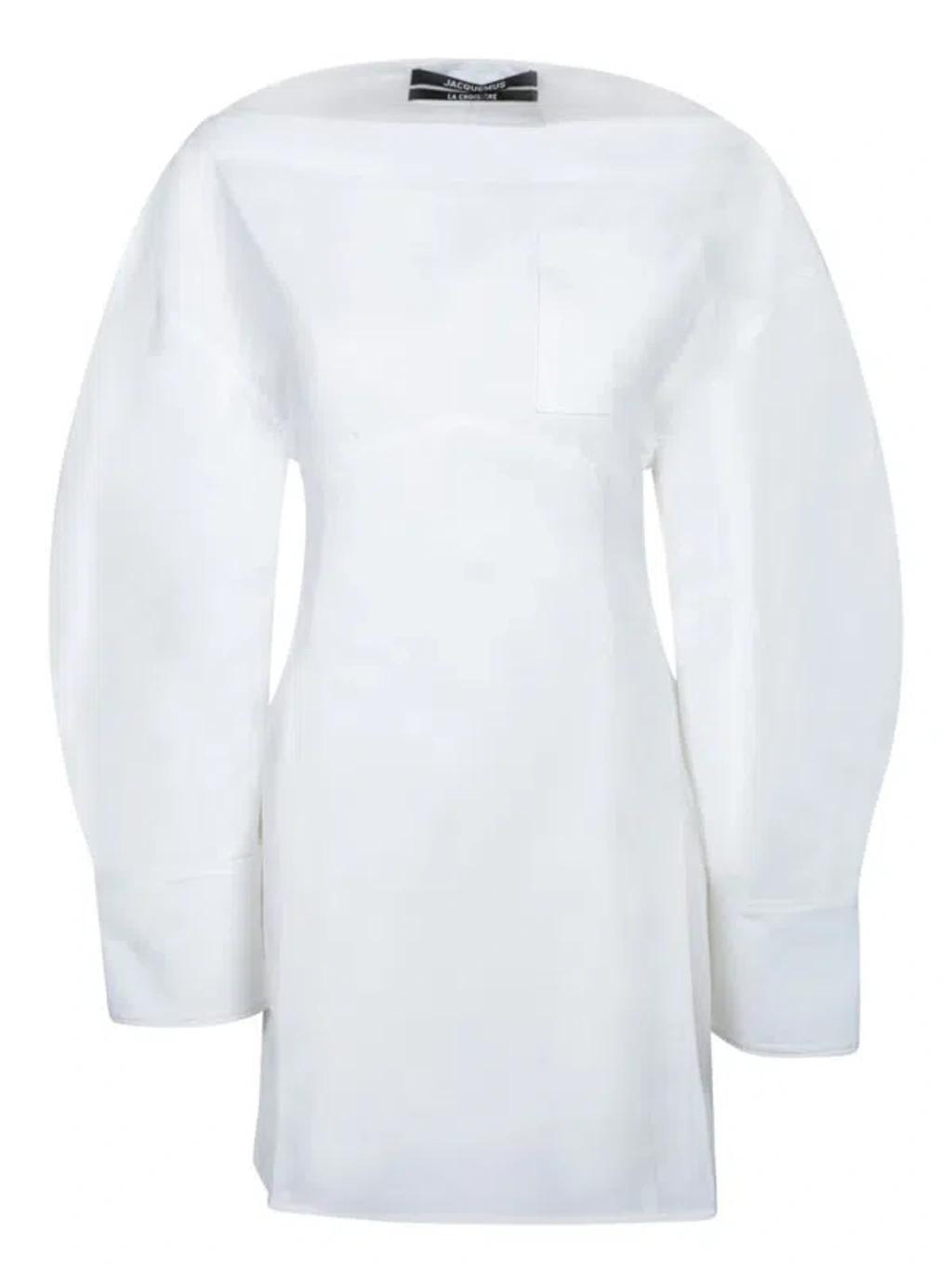 JACQUEMUS La Casaco Long Sleeve Cotton Shirtdress In White Product Image