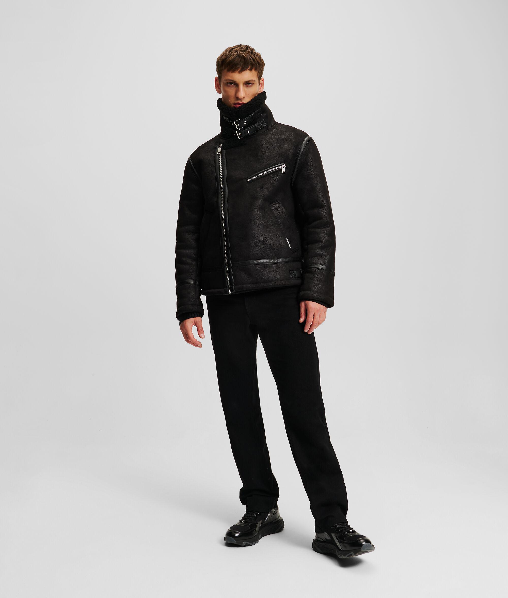 FAUX-SUEDE SHEARLING BIKER JACKET Product Image