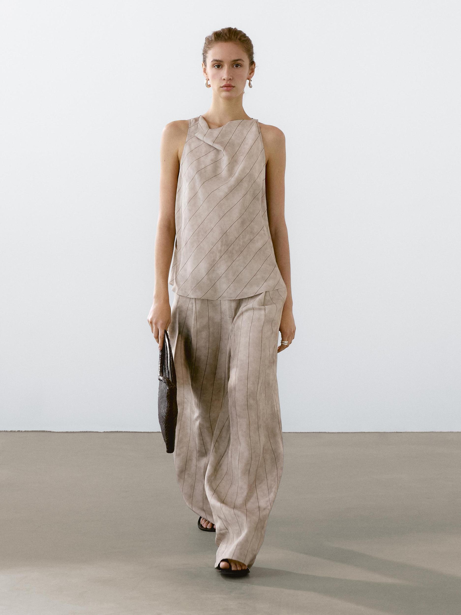 Straight-leg striped flowing trousers Product Image