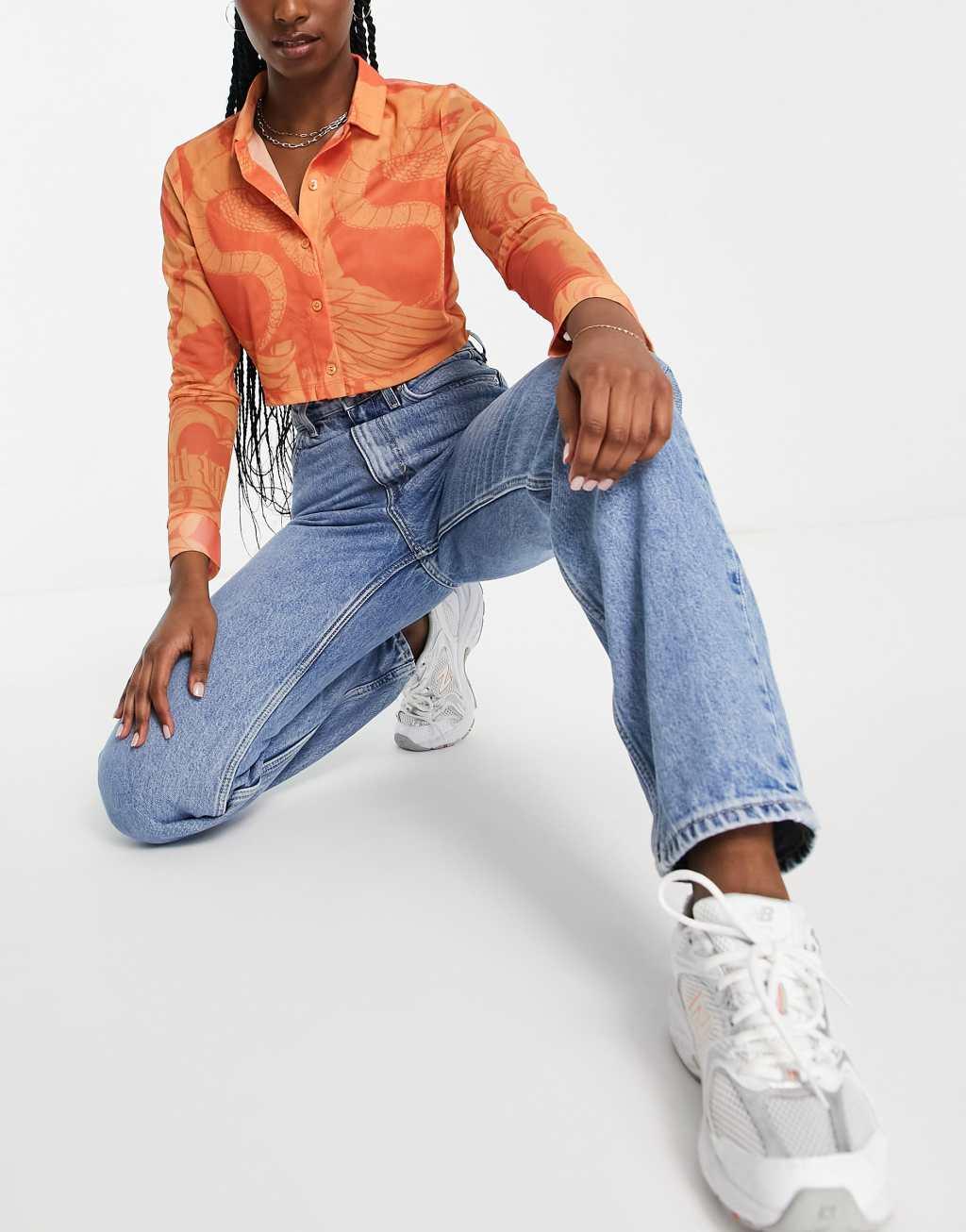 Weekday Lash extra high waist mom jeans in hanson blue Product Image