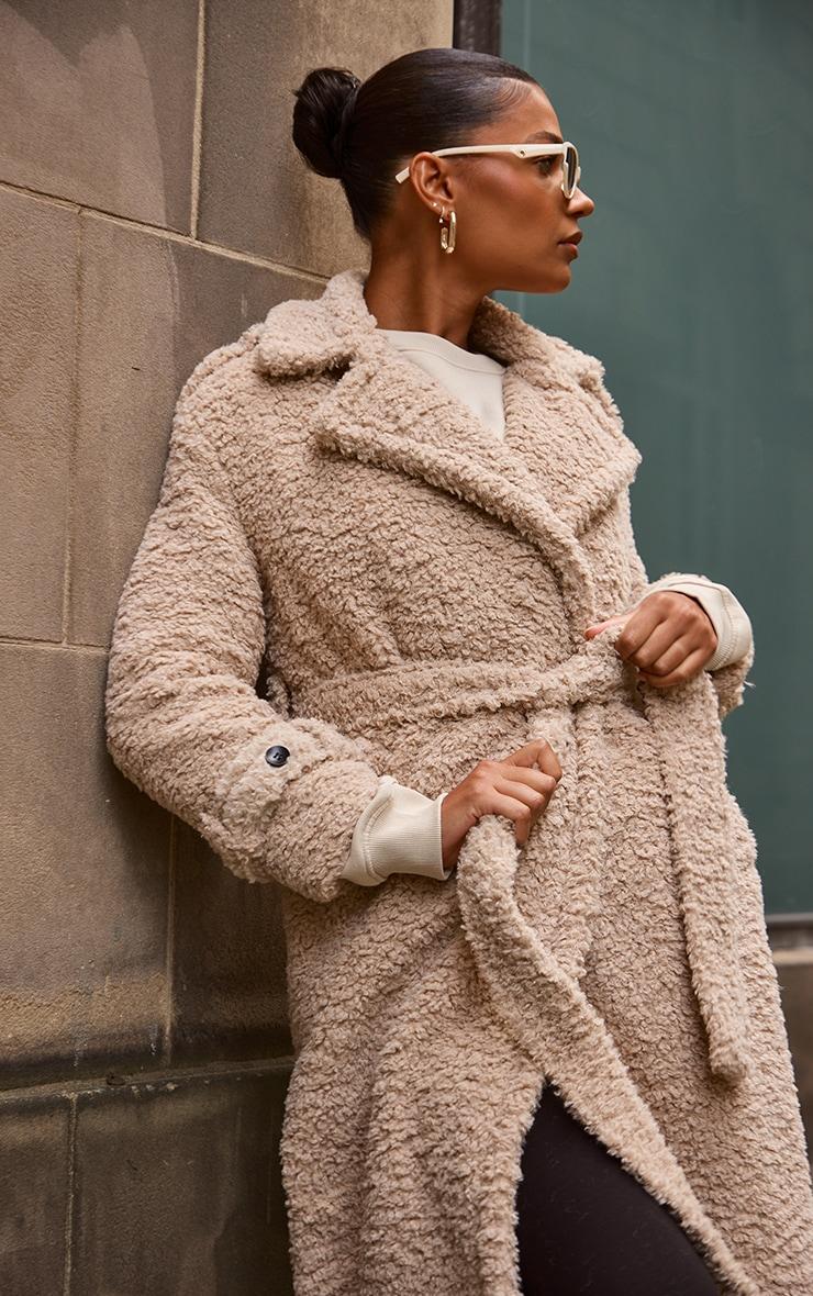 Beige Borg Belted Trench Coat Product Image