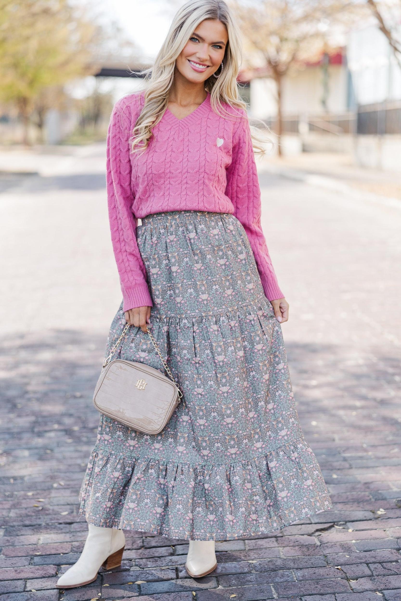 Can't Forget Pink Heart Cable Knit Sweater Female Product Image