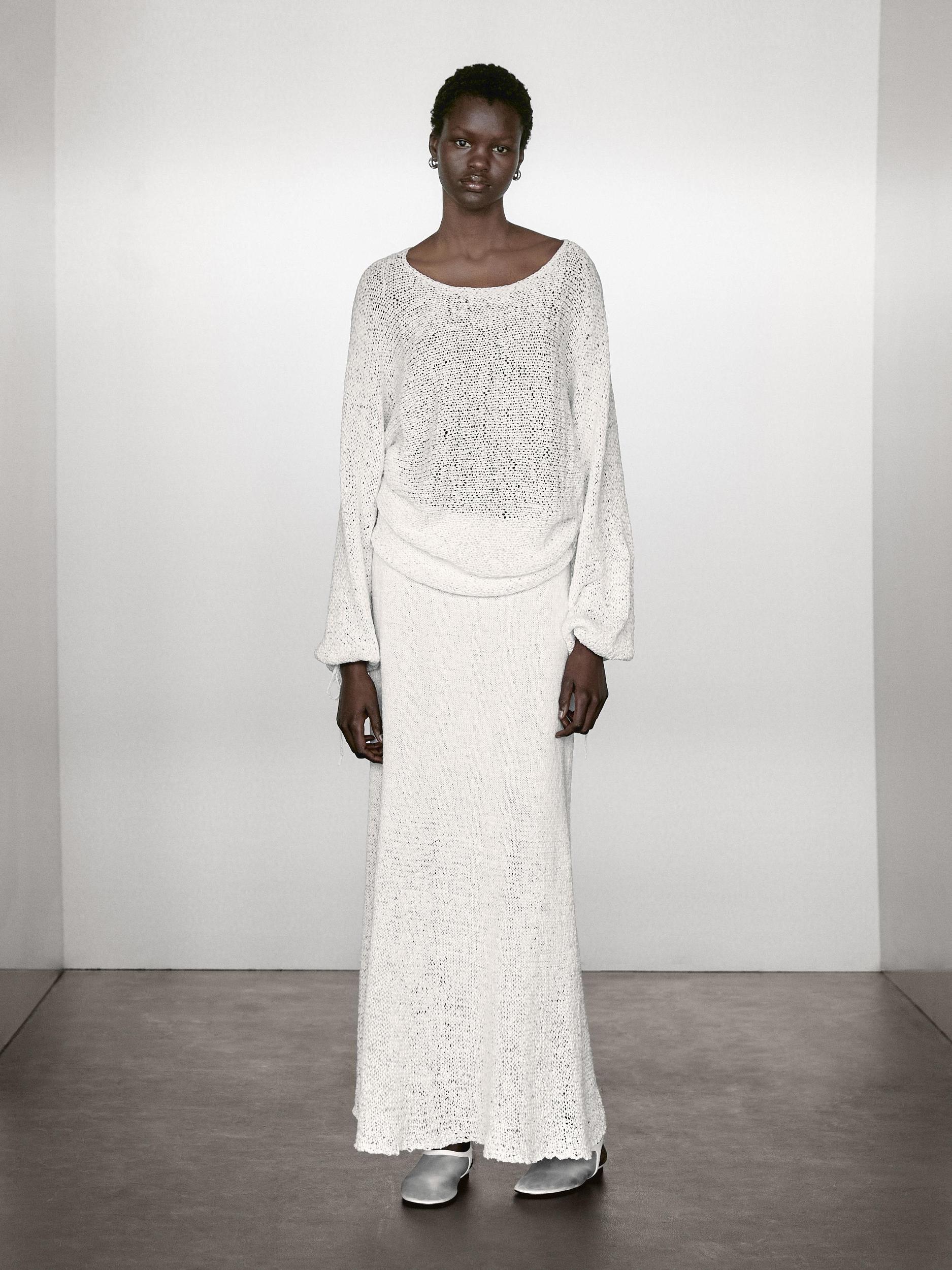 Cotton blend knit midi skirt Product Image