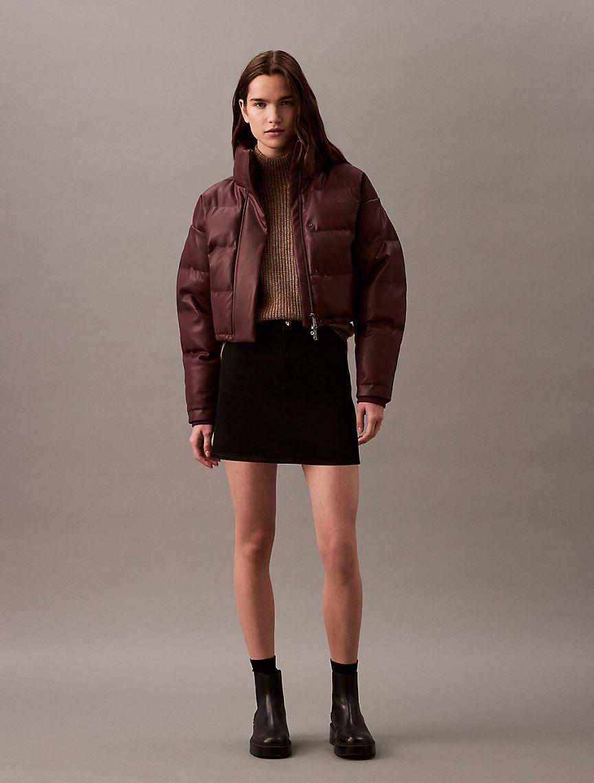 Classic Faux Leather Puffer Jacket Product Image