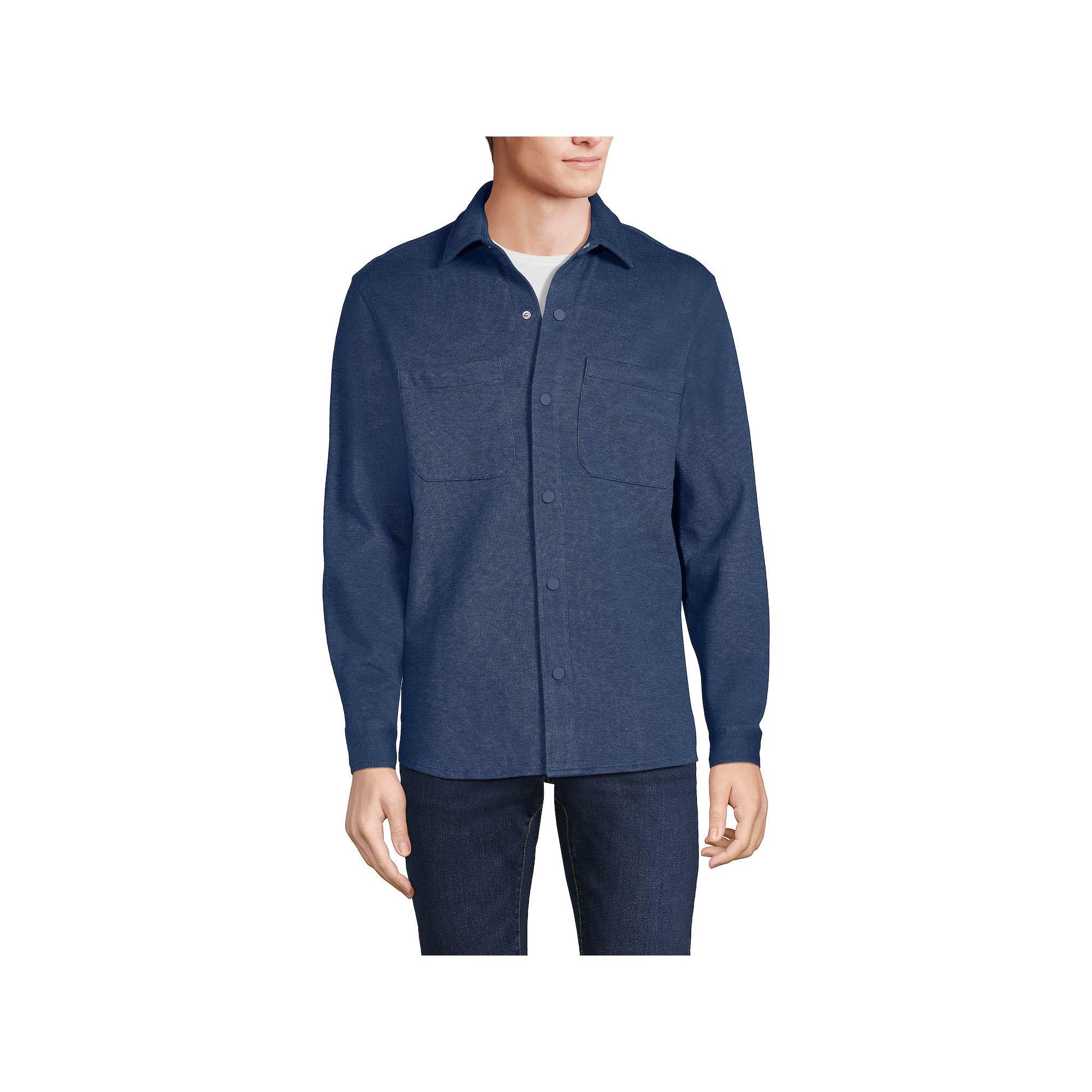 Men's Lands' End Long Sleeve Knit Overshirt, Size: XXL, Blue Birdseye Product Image