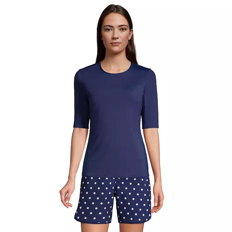 Petite Lands' End UPF 50 Elbow-Sleeve Rash Guard Swim Tee, Women's, Size: Large Petite, Deep  Blue Product Image