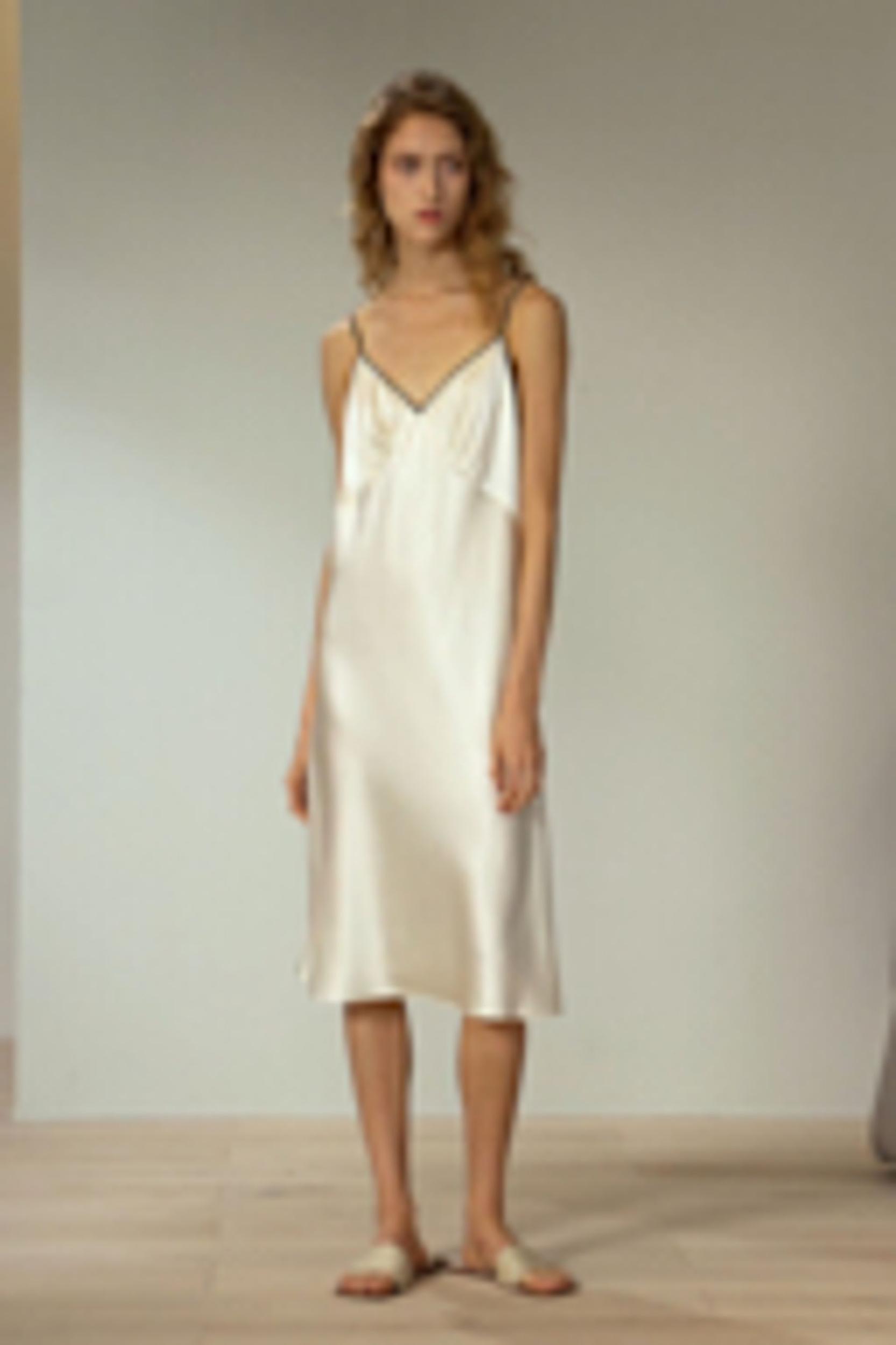 LILYSILK Silk Night Gown for Women Lily White Natural Silk Enchanting Contrast Piping Nighty Gown S Product Image