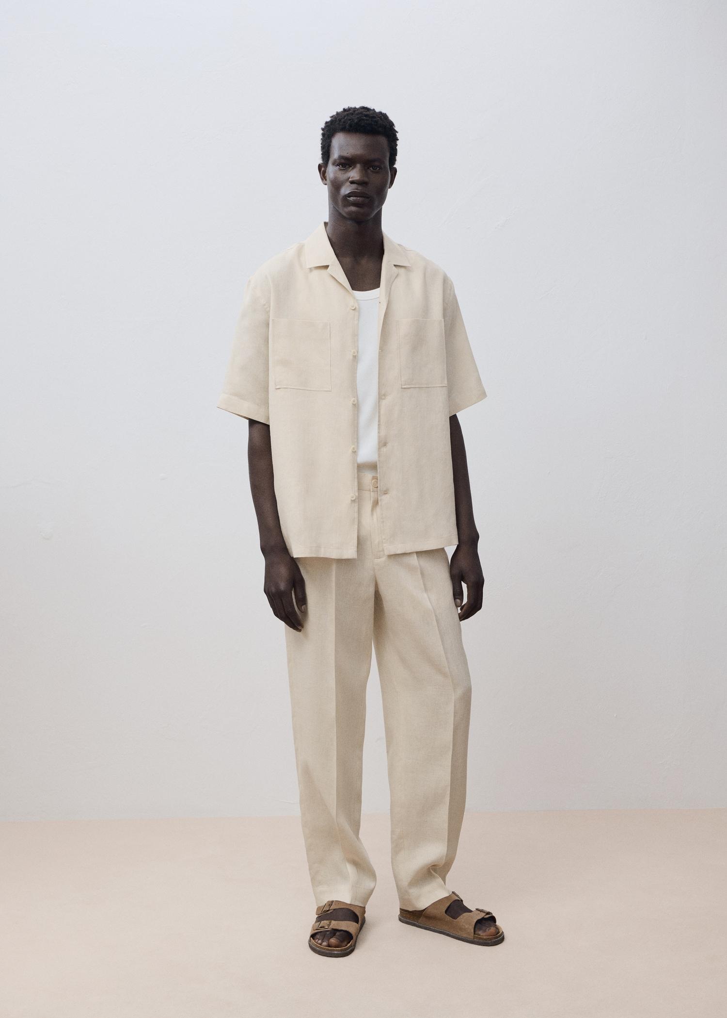 100% linen pleated pants - Men | MANGO USA Product Image