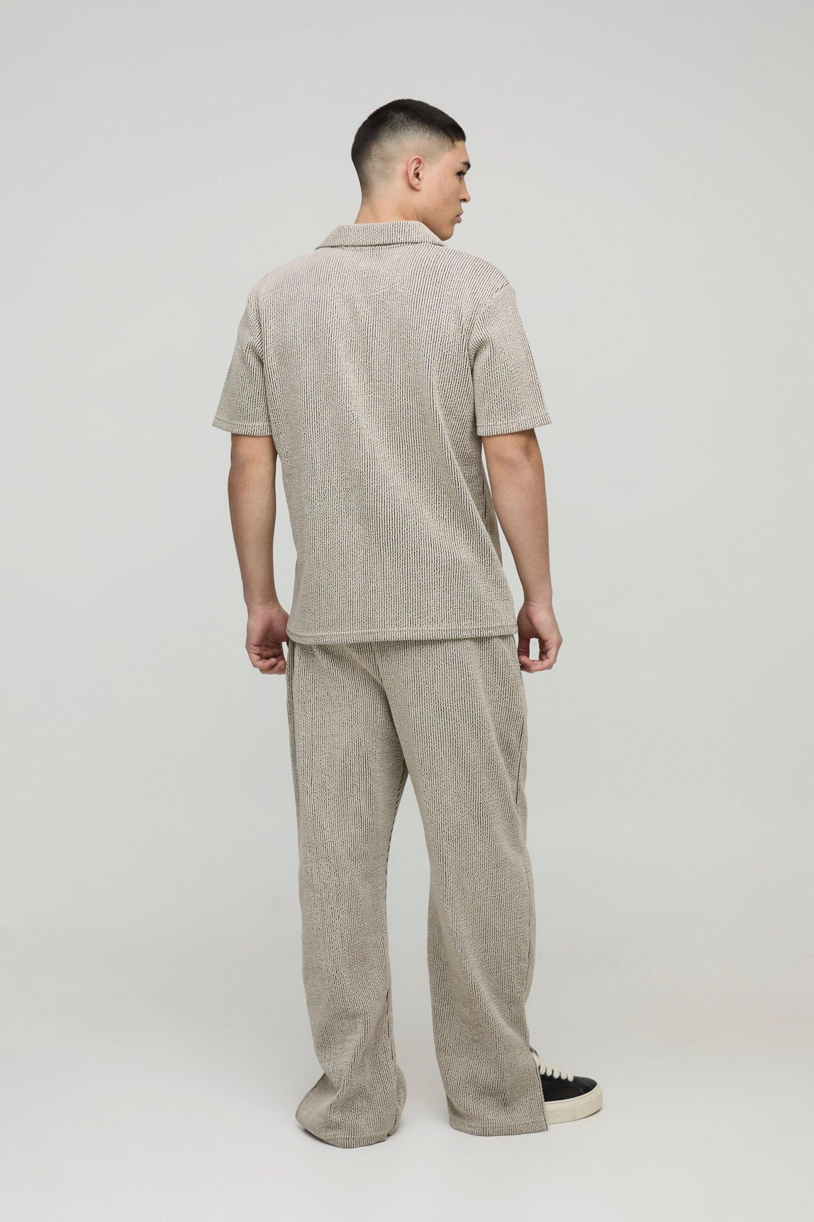 Straight Leg Split Hem Jacquard Rib Sweatpants | boohooMAN USA Product Image