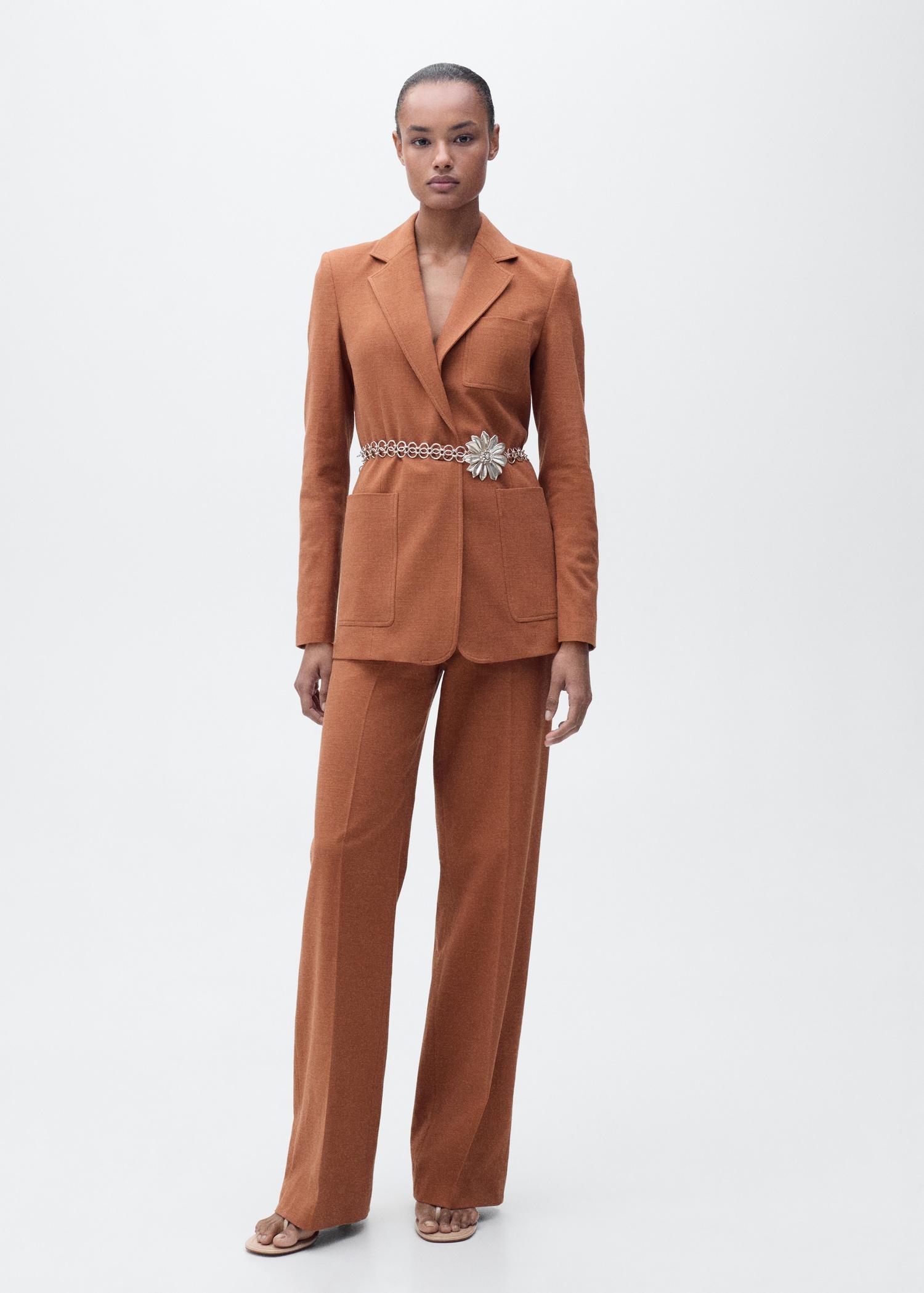 Cotton and linen-blend suit pants - Women | MANGO USA Product Image