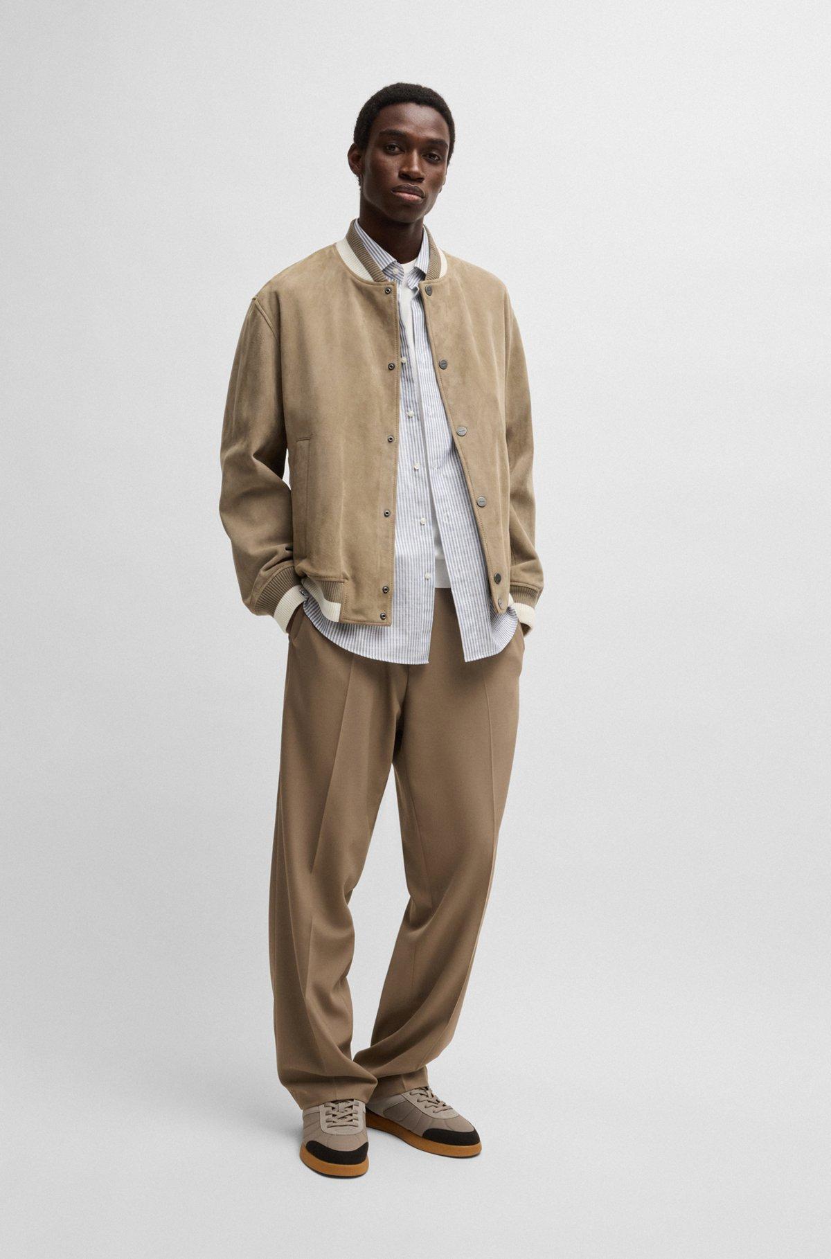 Ribbed-trim bomber jacket in suede Product Image