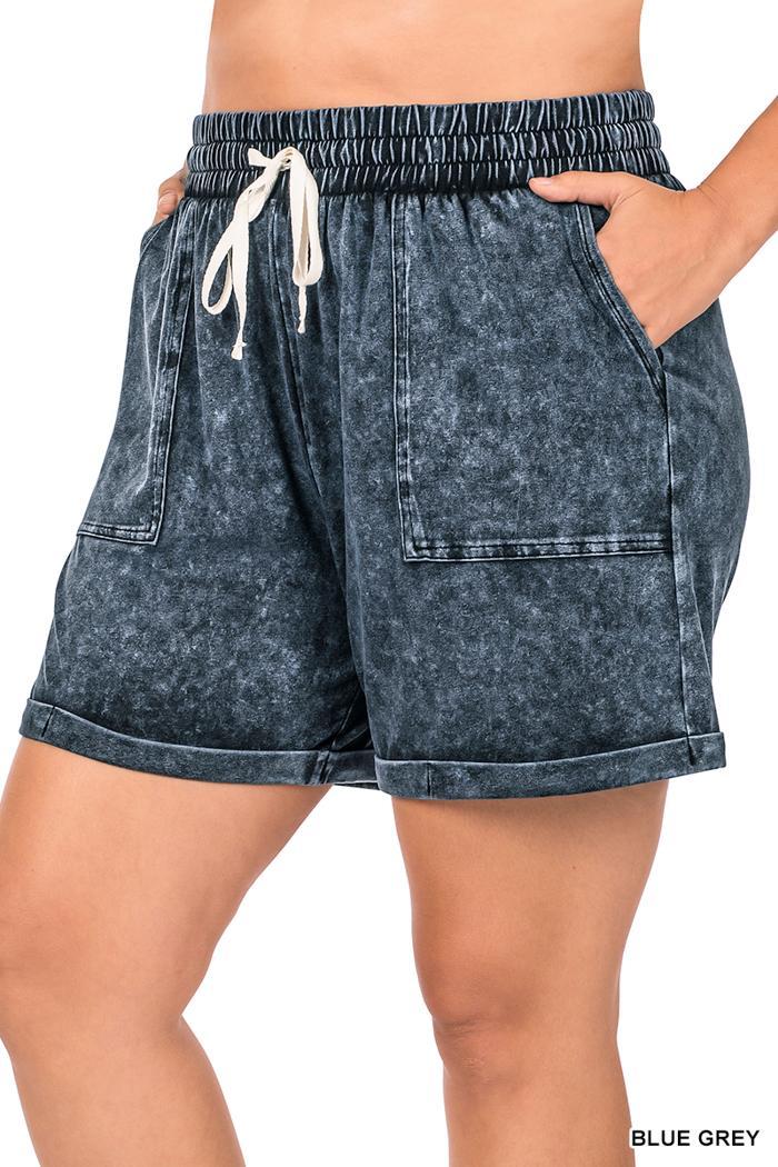 Plus Mineral Wash Drawstring Cuffed Shorts Product Image