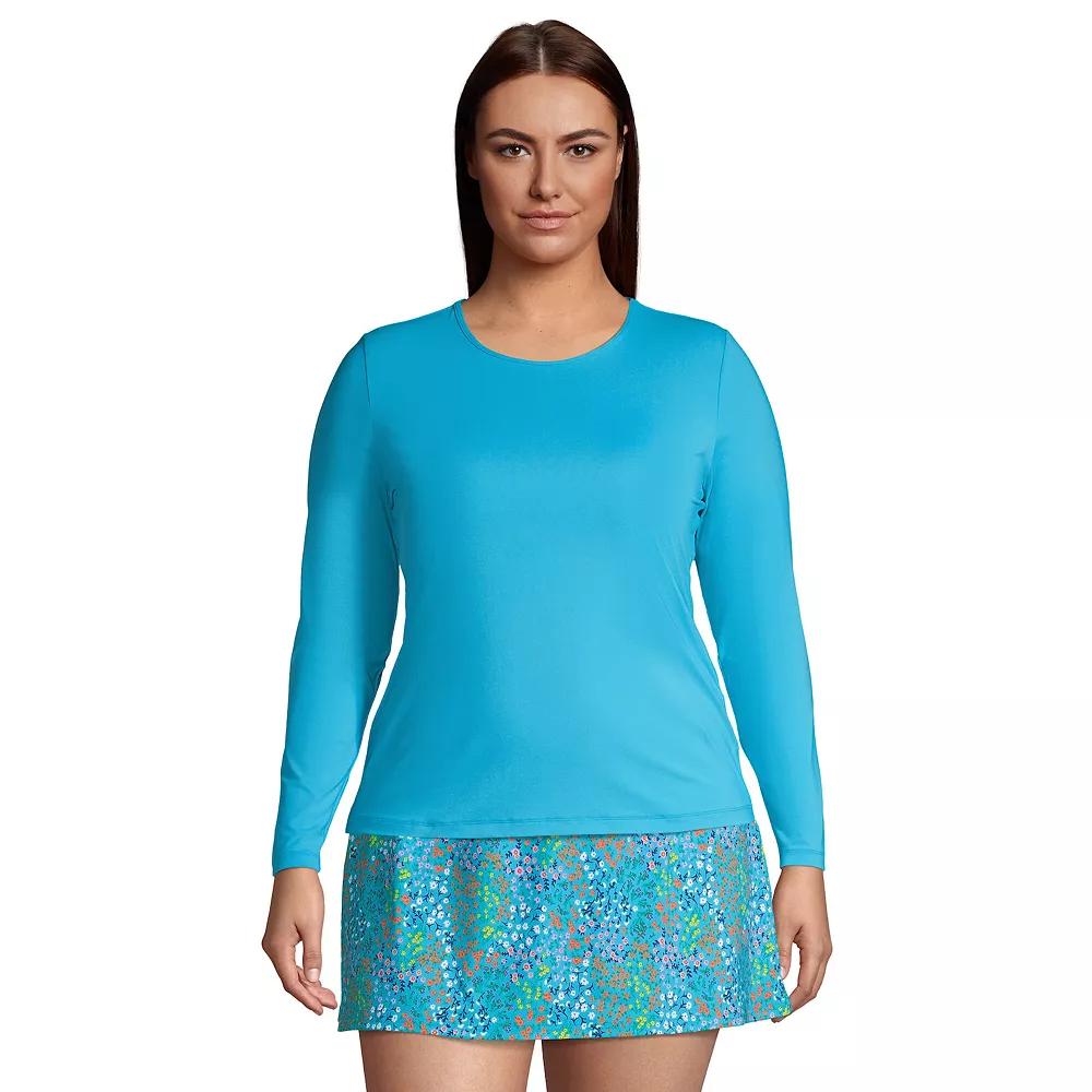 Plus Size Lands' End UPF 50 Long Sleeve Rash Guard, Women's, Size: 2XL, Blue Mini Stripe Product Image
