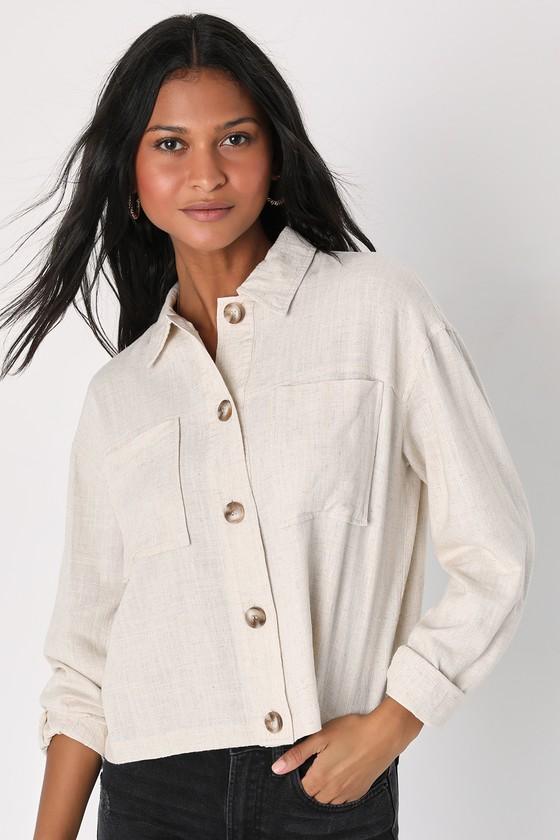 Everyday Enjoyment Beige Lightweight Linen Jacket Product Image
