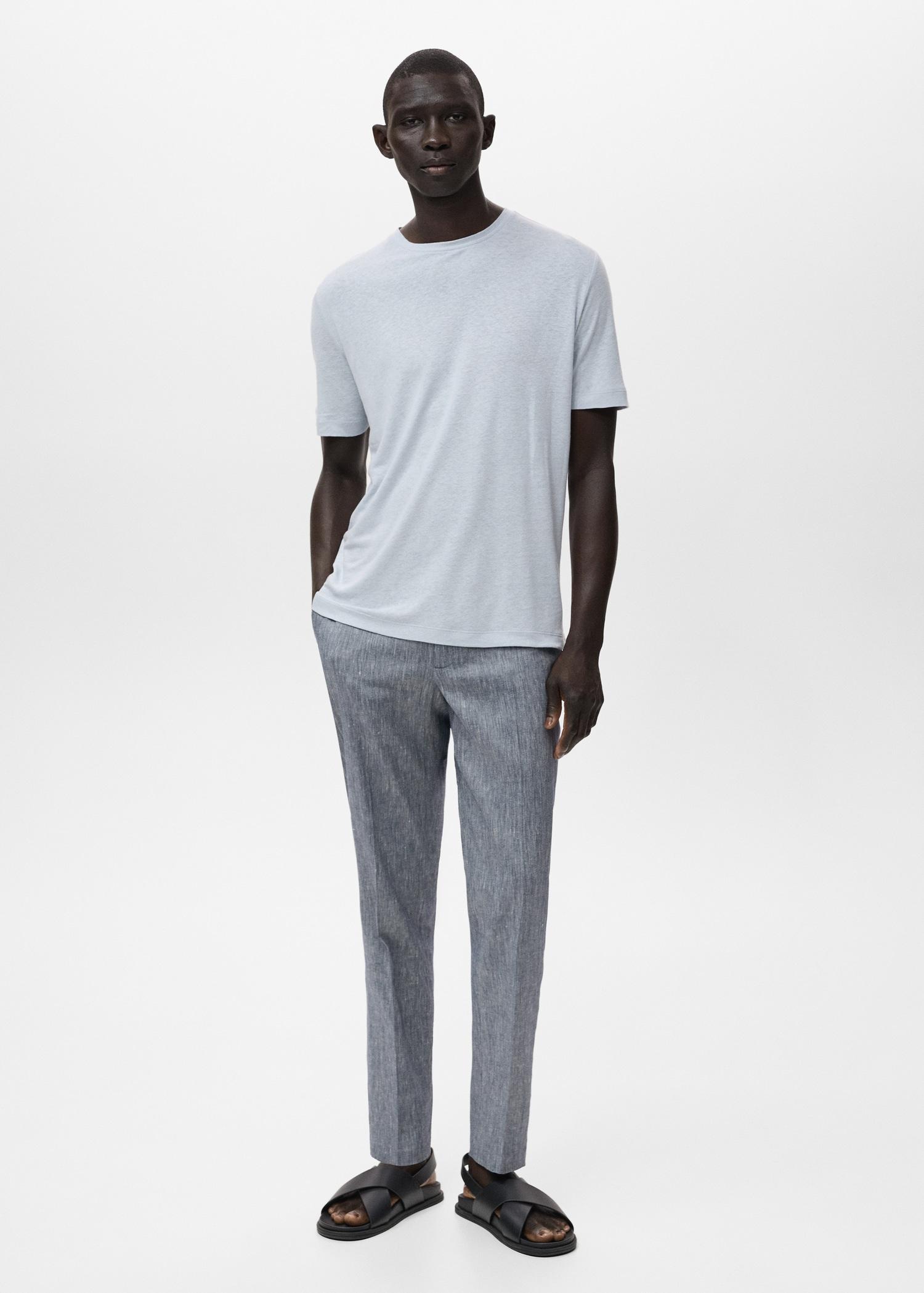 Linen slim-fit t-shirt - Men | MANGO USA Product Image