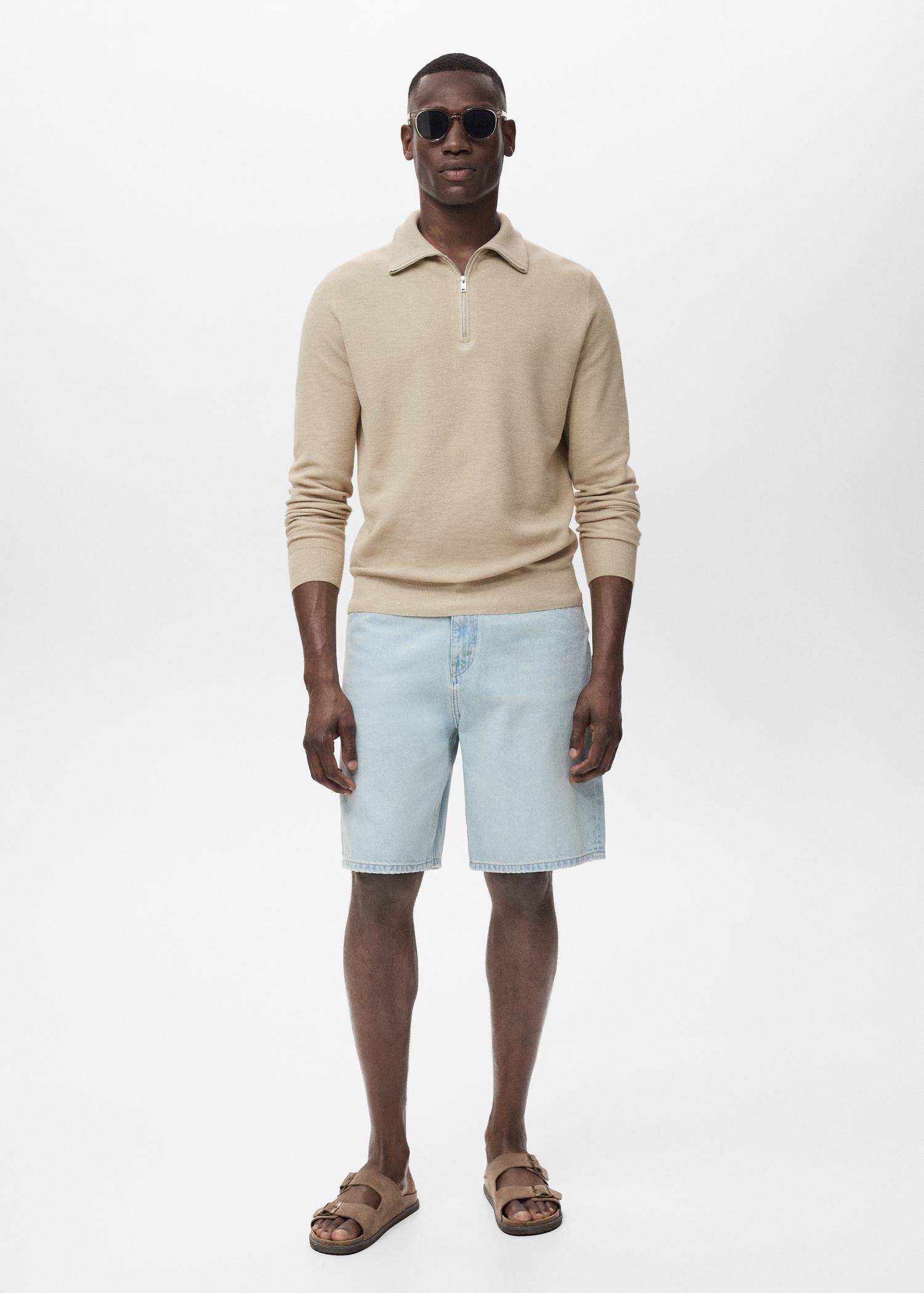 Microstructure sweater with zipper collar - Men | MANGO USA Product Image