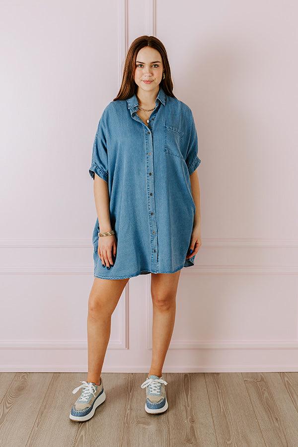 Call Me Cutie Chambray Tunic Dress in Medium Wash Product Image