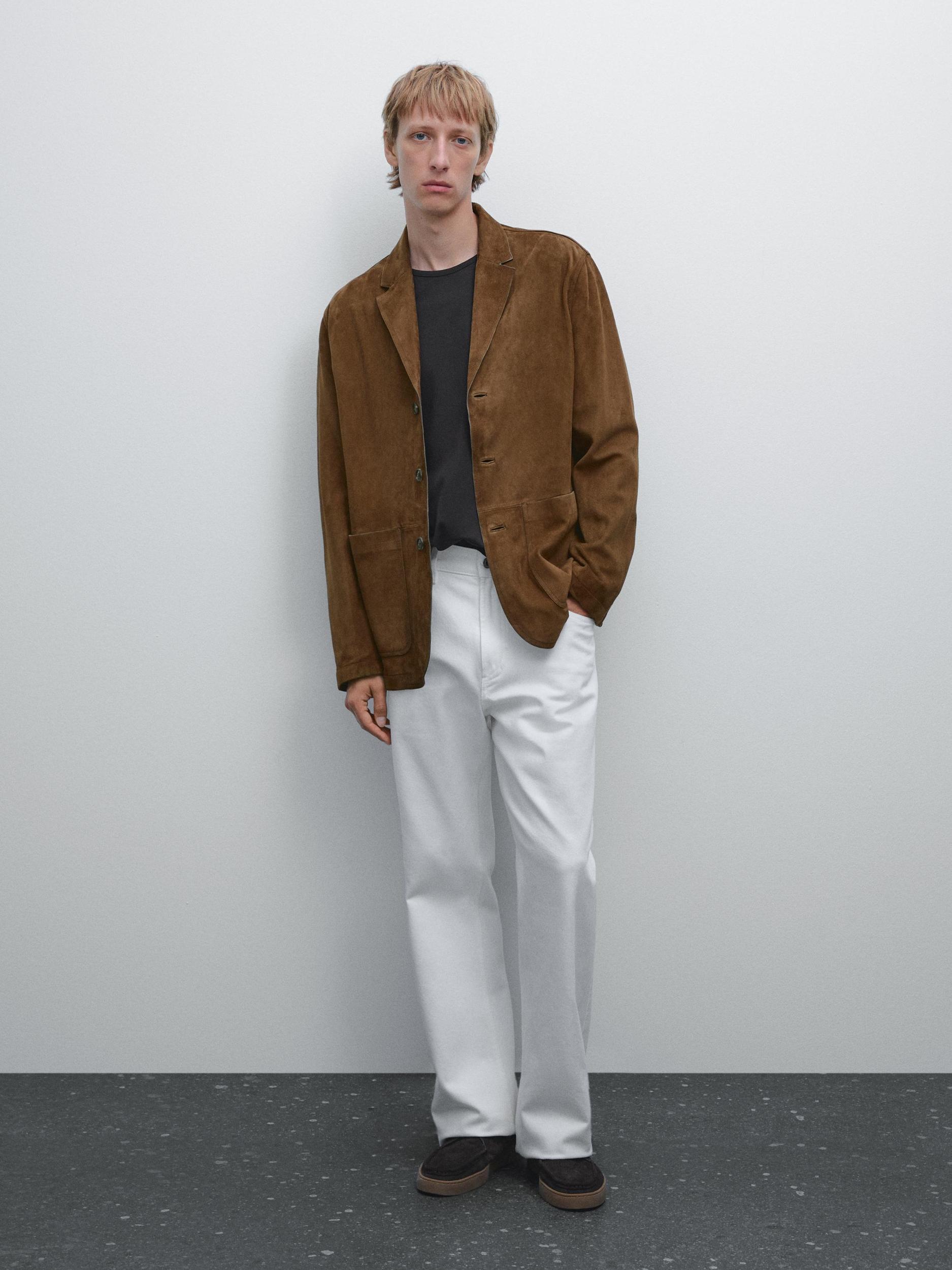 Suede leather blazer with topstitching Product Image