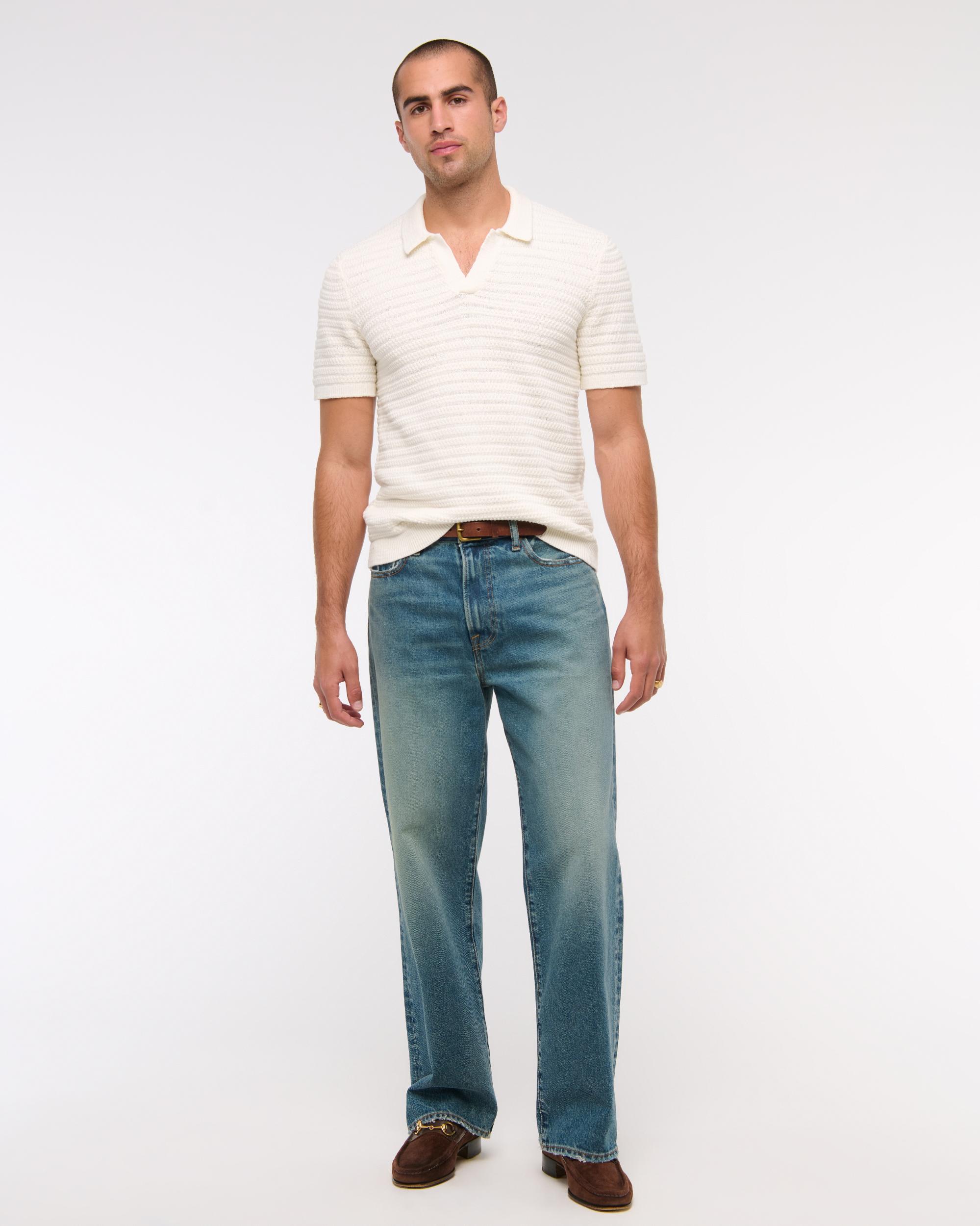 Textural Striped Johnny Collar Sweater Polo Product Image