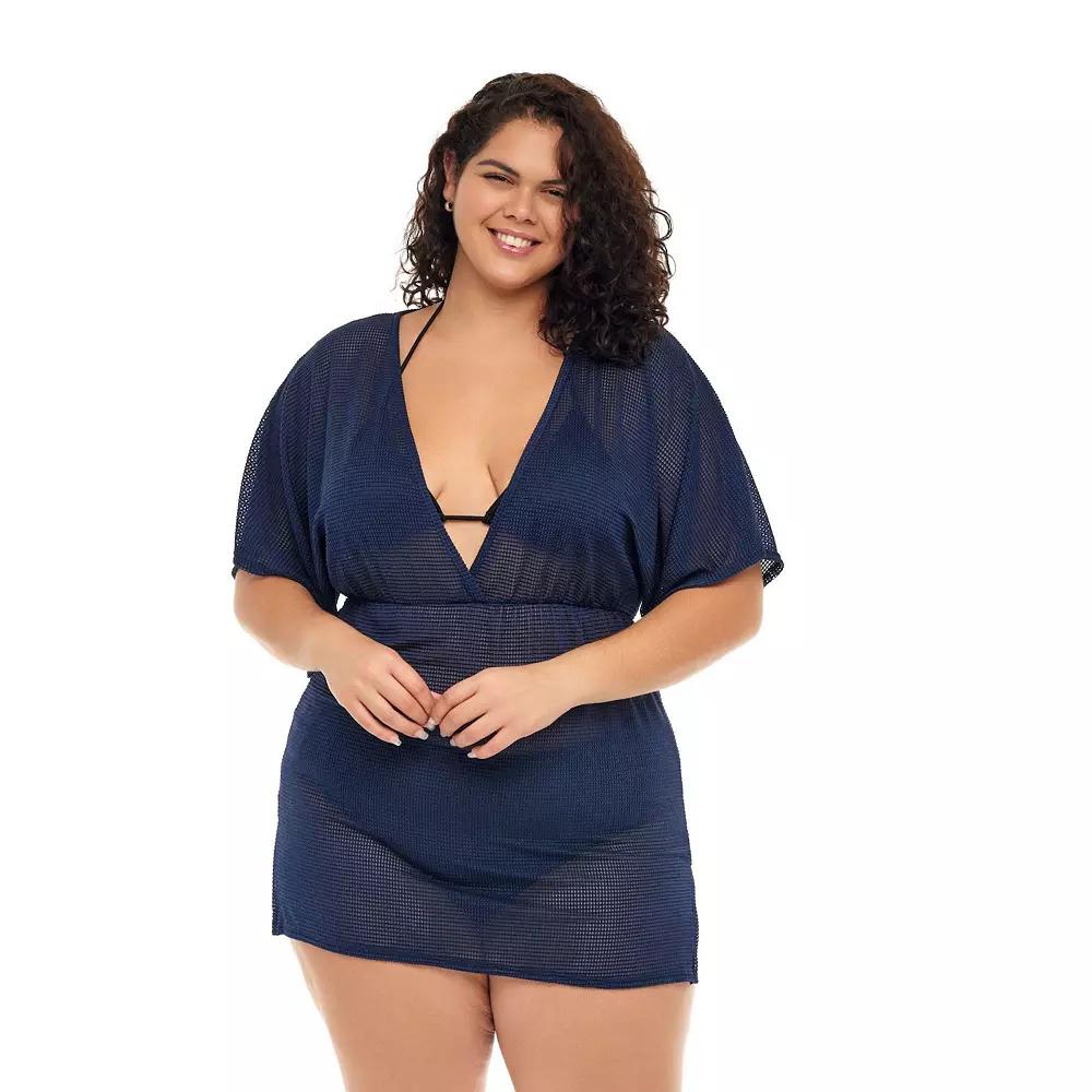 Plus Size Jordan Taylor Textured Dolman Swim Cover-Up Tunic, Womens Blue Product Image