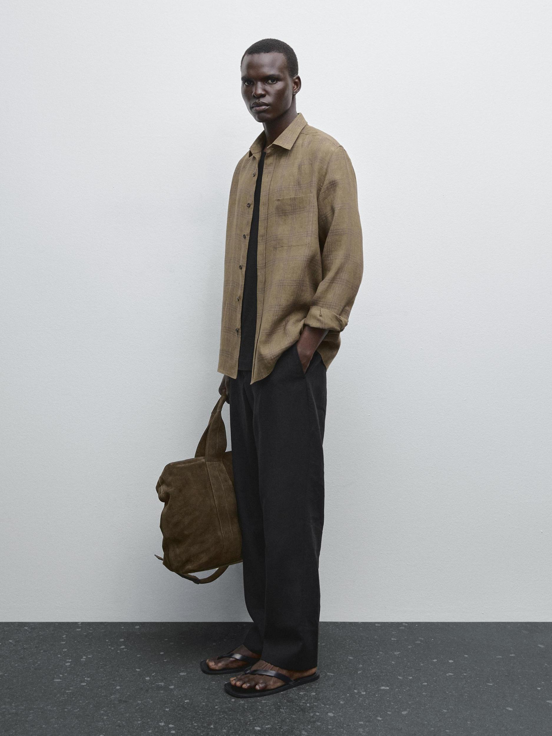 Regular fit linen check shirt Product Image