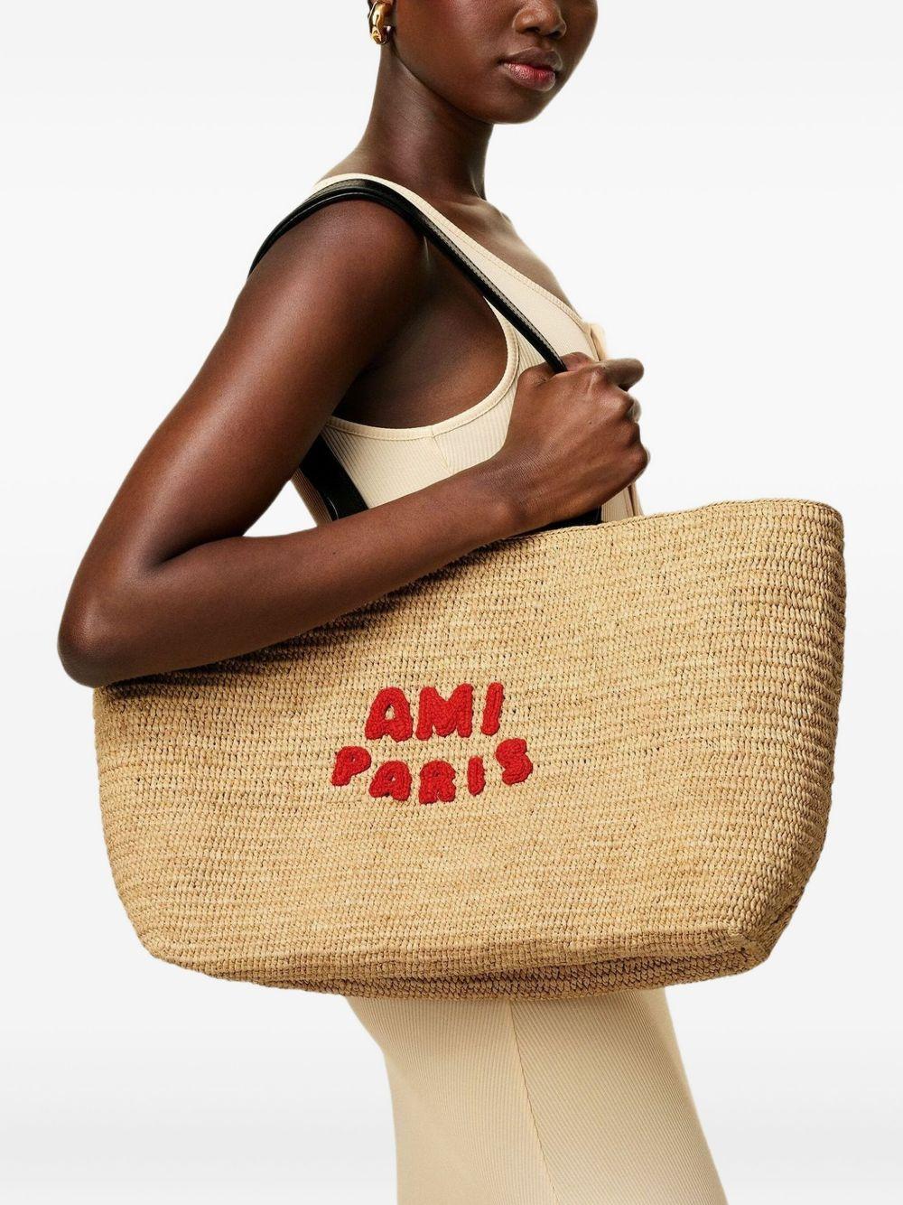 logo-embroidered raffia tote bag Product Image