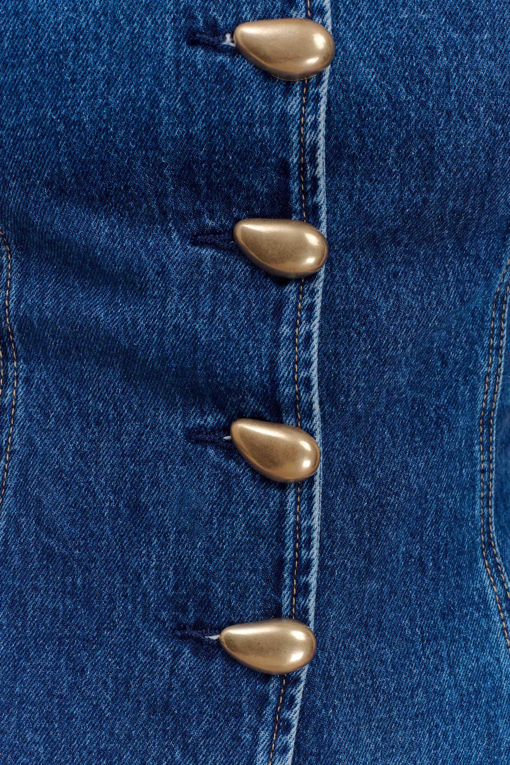 Lennox Strapless Long Line Button Top - Dark Blue Product Image