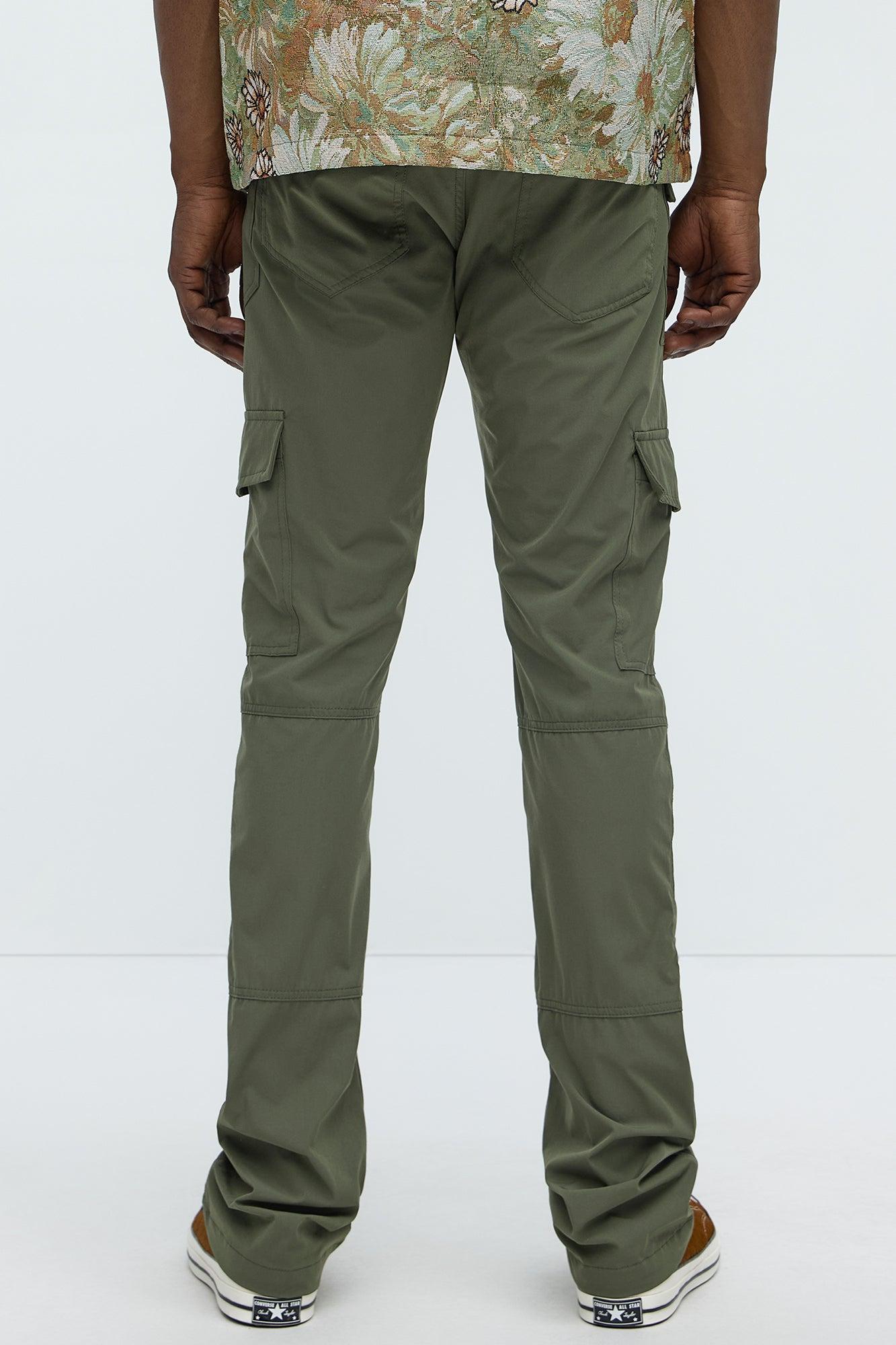 On Your Mind Stacked Slim Flare Nylon Pants - Olive Product Image
