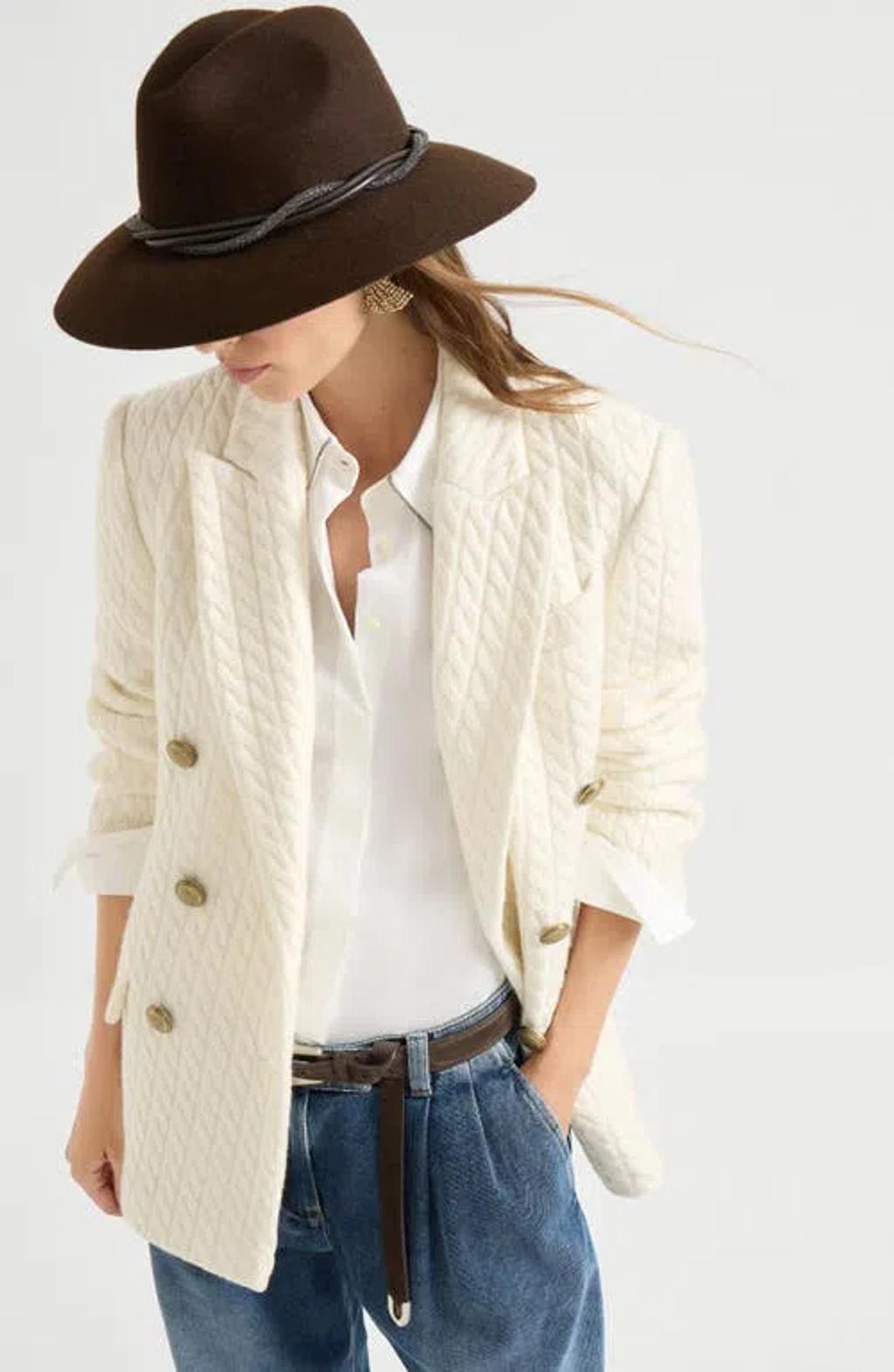 BRUNELLO CUCINELLI Monili Cable-knit Cashmere Blazer In Neutral Product Image