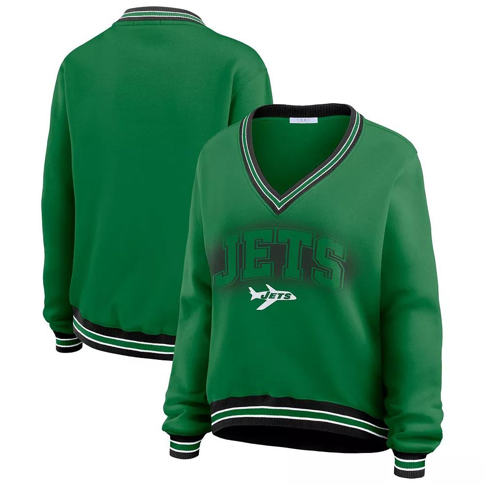 Women's WEAR by Erin Andrews Green New York Jets Oversized Long Sleeve V-Neck Sweatshirt, Size: XL Product Image