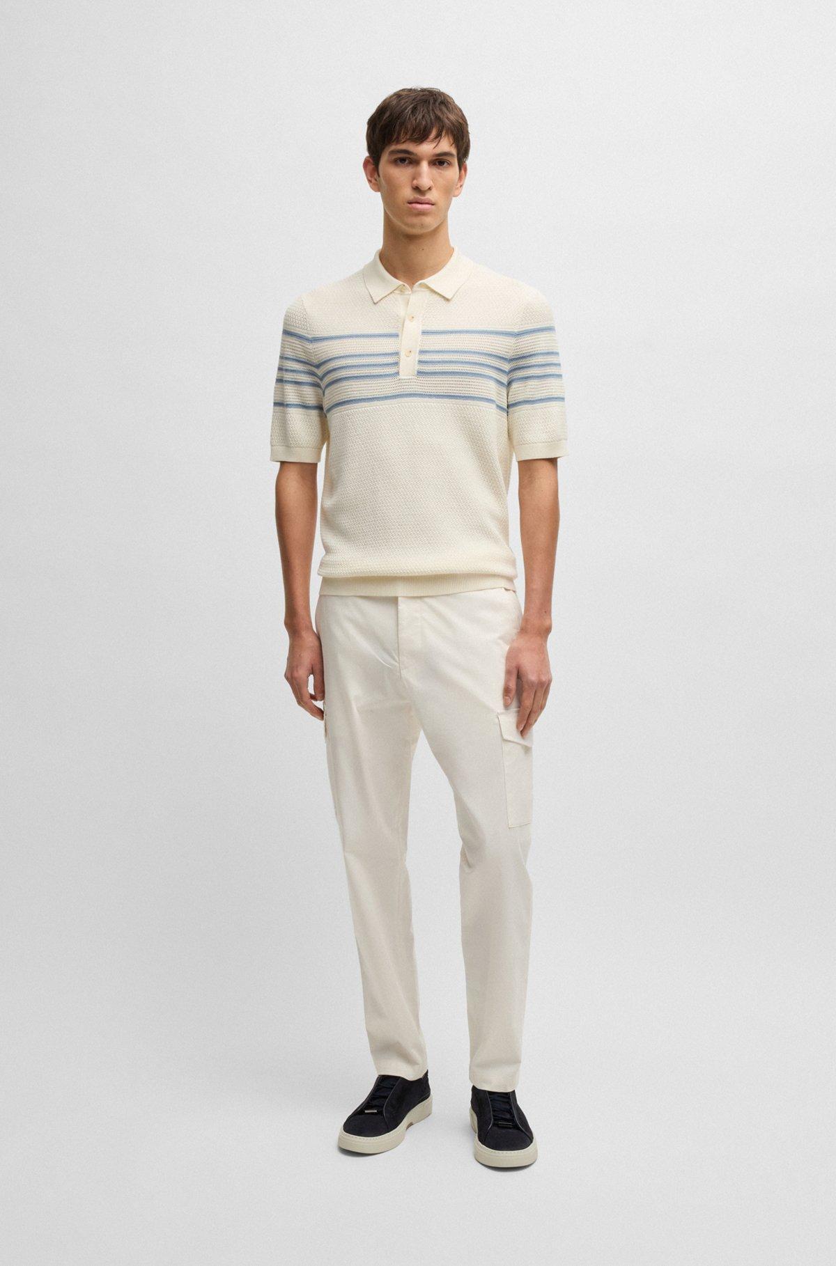 Tapered-fit trousers in cotton, silk and stretch Product Image