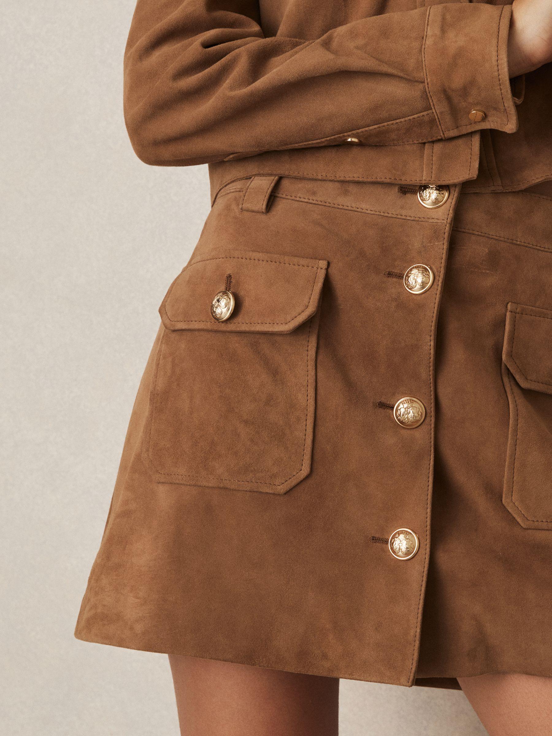 Suede Button-Through Mini Skirt in Tan Product Image