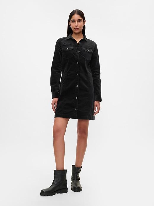 Velvet Denim Mini Shirtdress Product Image
