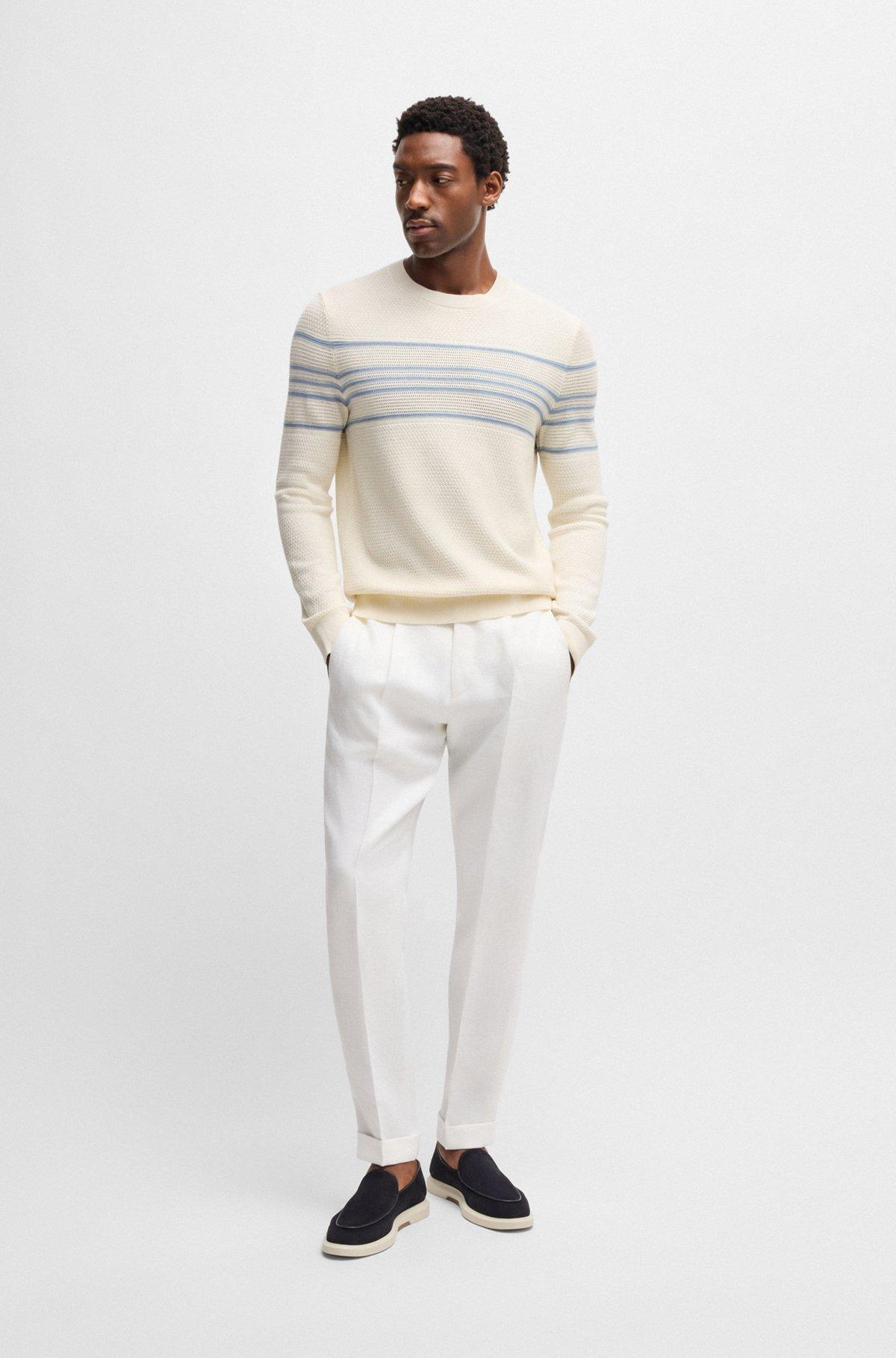Silk-cotton sweater with knitted stripes Product Image