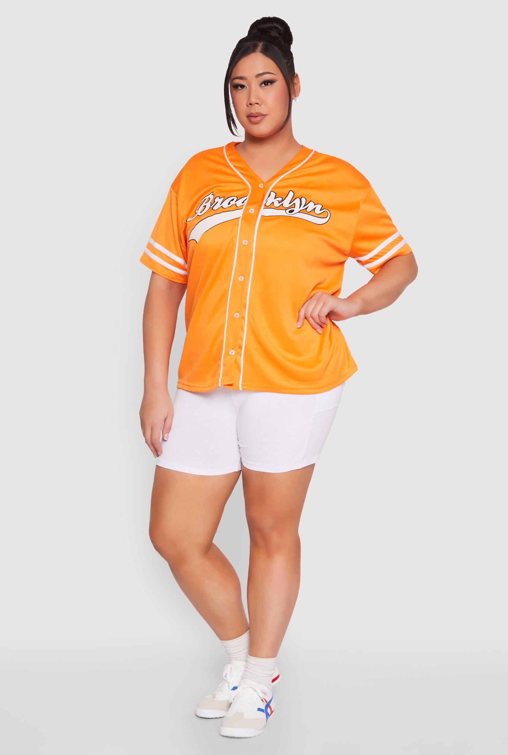 Womens Plus Size Varsity Stripe Brooklyn Baseball Jersey Product Image