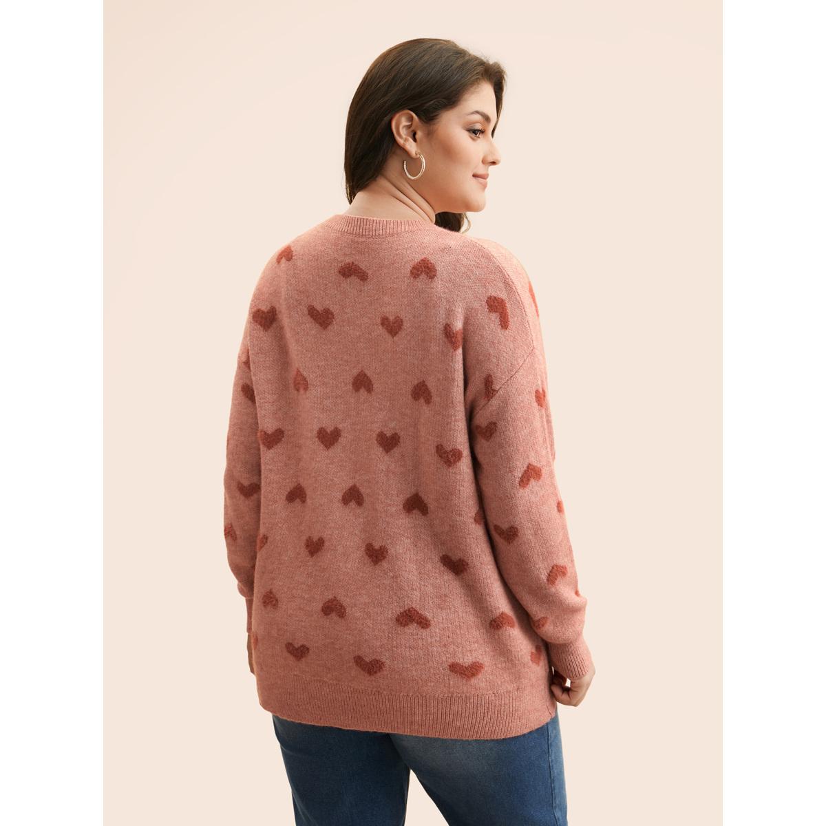 Plus Size Heart Shaped Drop Shoulder Pullover Watermelon Women Casual Long Sleeve Round Neck Everyday Pullovers BloomChic 28/5X Product Image
